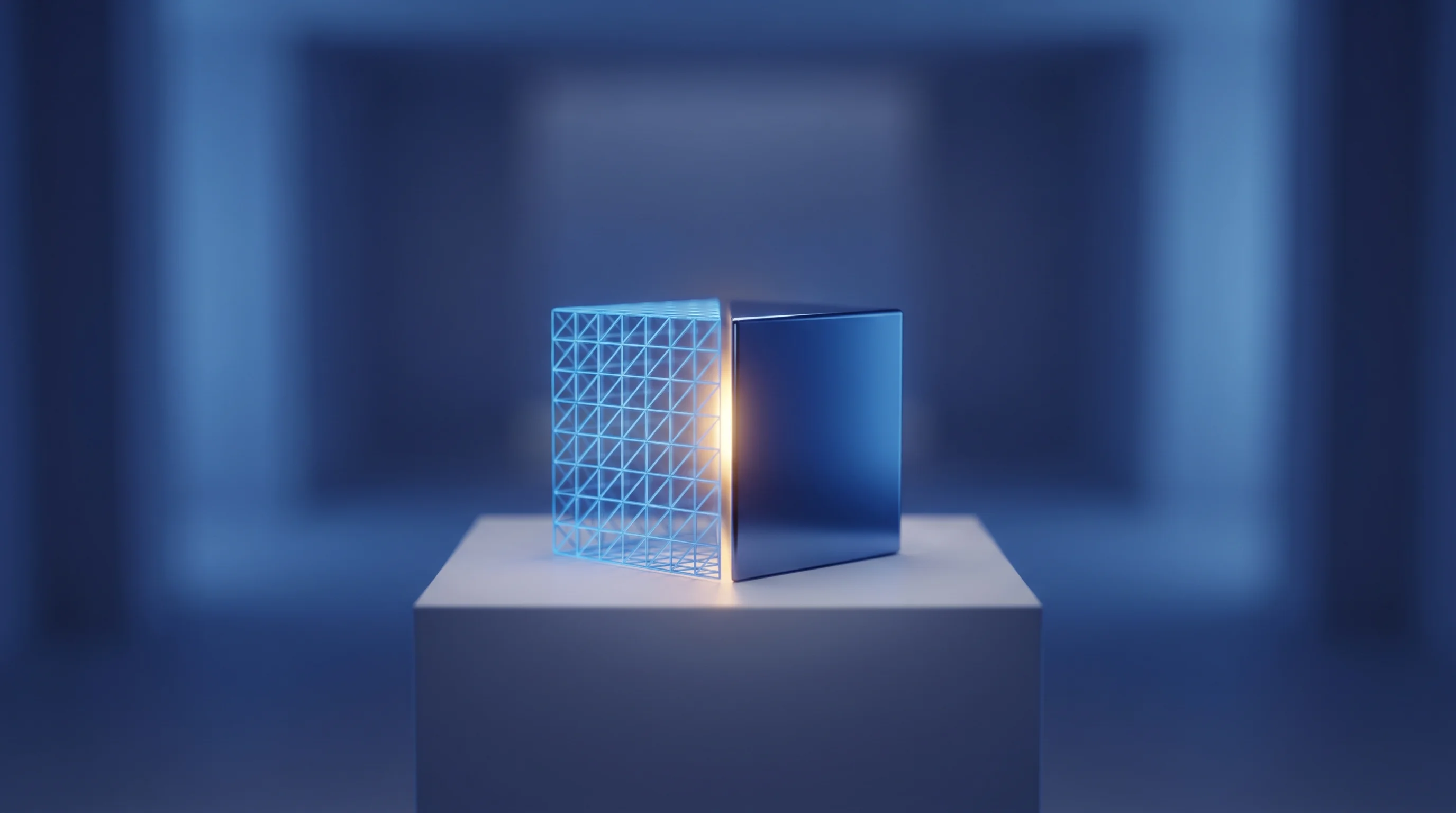 Digital illustration for article section "What Comes Next" in "Atomic Tessellator Raises $11.3M Seed for Materials Discovery Platform" - A sleek, minimalist conceptual image representing the future of a world-class research facility, foc...