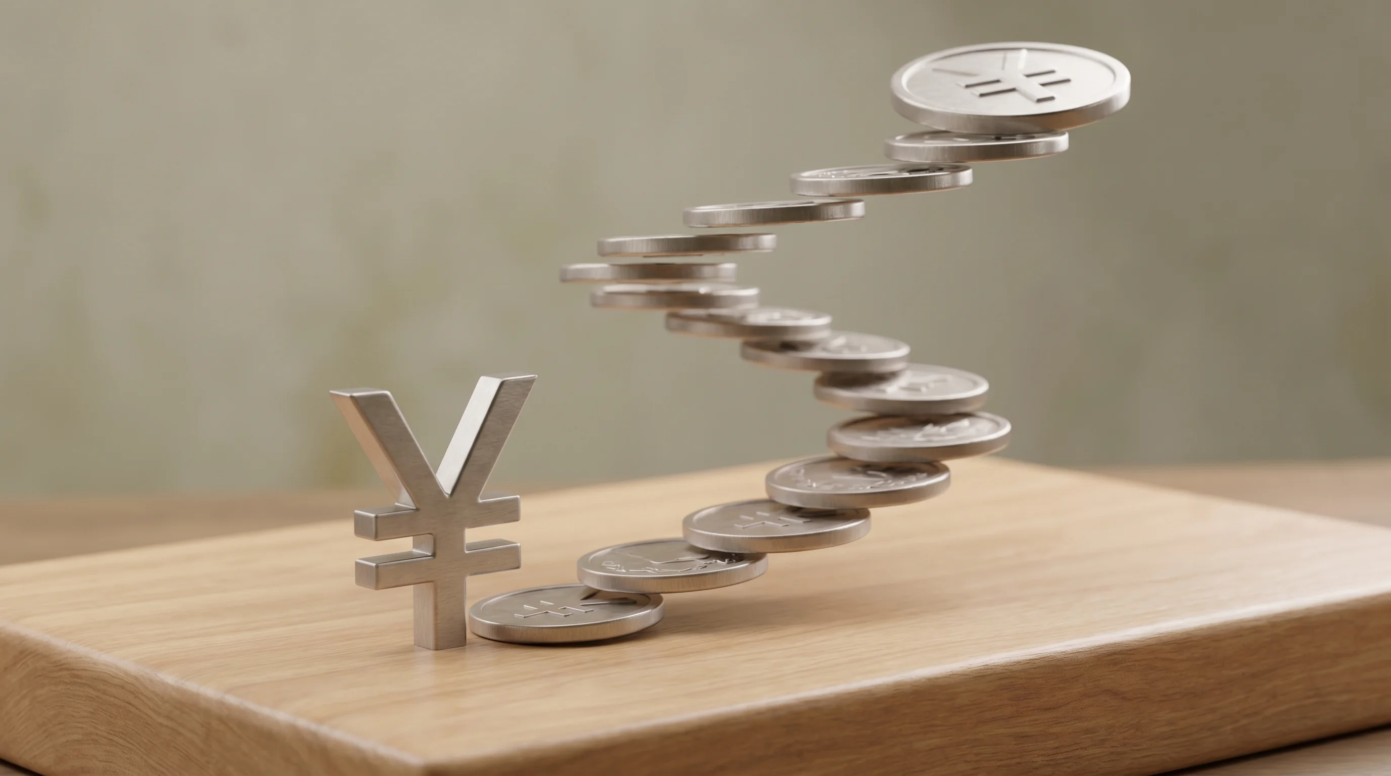 Digital illustration for article section "The Money Trail" in "Tensor Energy Raises $6M to Build Renewable Energy OS for Japan" - A clean, minimal conceptual 3D miniature diorama representing a Japanese venture capital money trail...