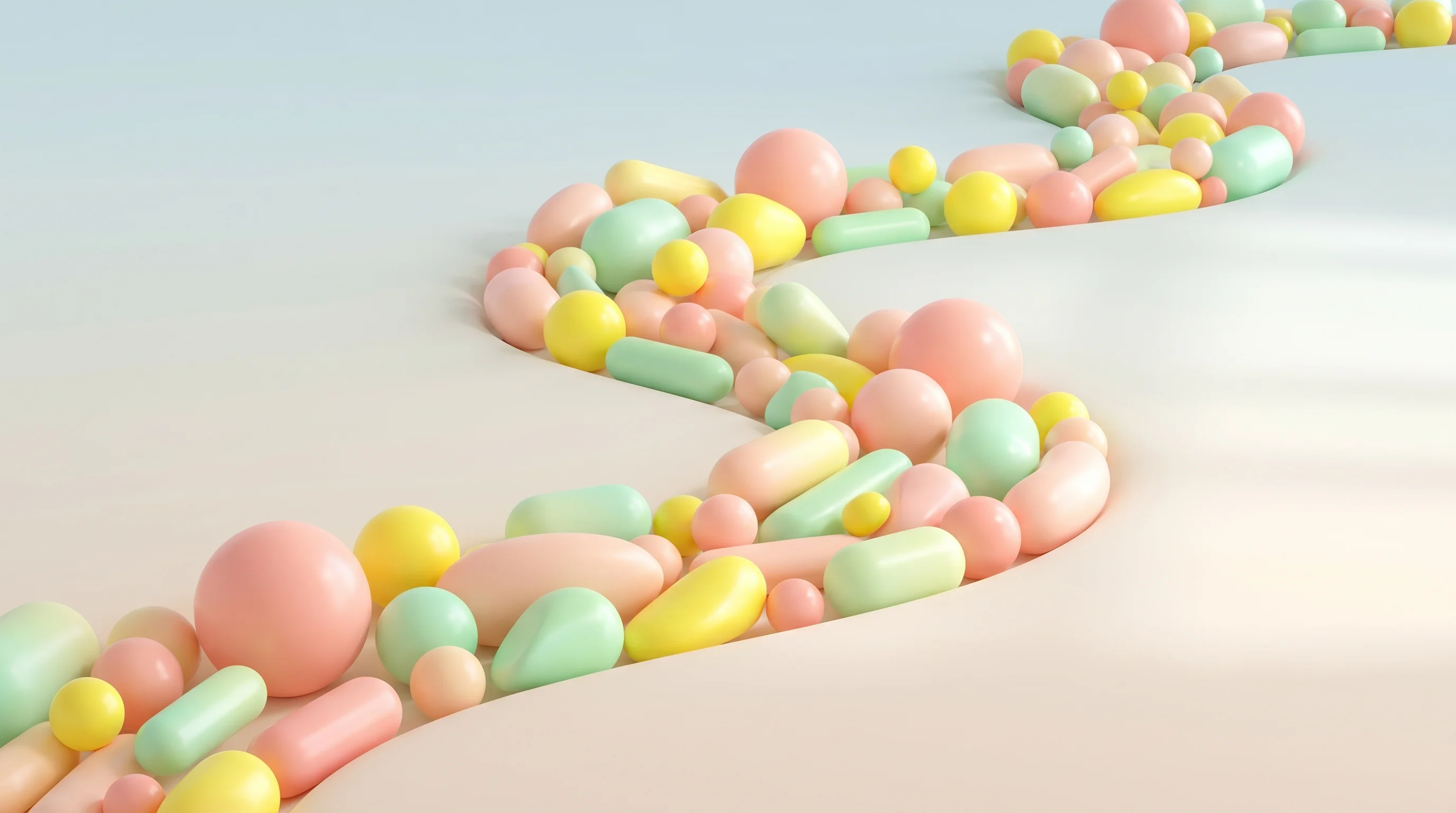 Digital illustration for article section "Not Really a Queue—More Like a Stream" in "PgQue Launches Zero-Bloat Queue System for PostgreSQL Developers" - A clean, minimal conceptual 3D illustration representing a continuous stream of data rather than a r...