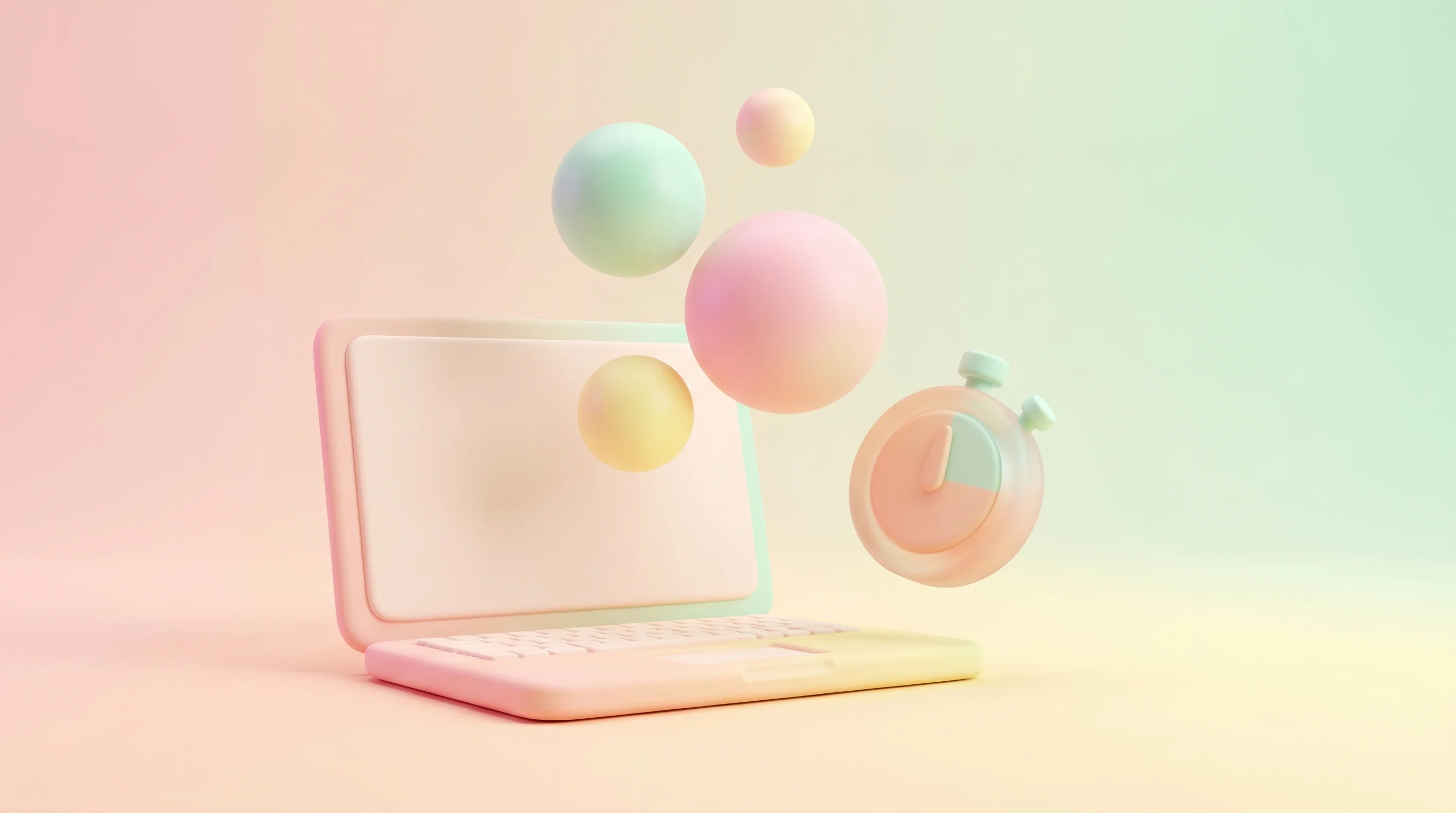 Digital illustration for article section "Performance: Too Early to Tell" in "PgQue Launches Zero-Bloat Queue System for PostgreSQL Developers" - A sleek, minimalist 3D laptop resting gracefully on a clean, uncluttered surface, accompanied by a f...