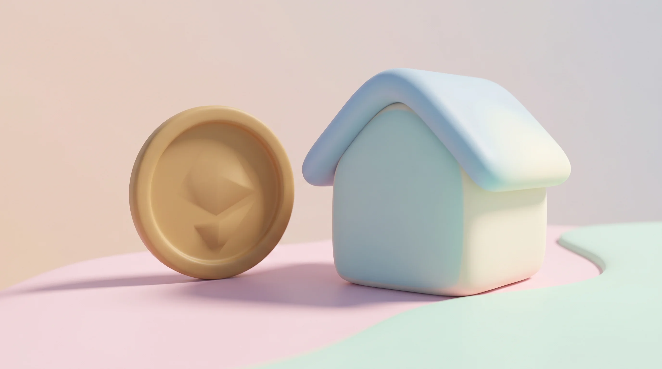 Digital illustration for article section "Timing the Market (or Hoping To)" in "Mirabelle Lands €6M Seed to Launch Reverse Mortgage Platform in France" - A minimalist 3D clay-style conceptual illustration representing the financial concept of a reverse m...