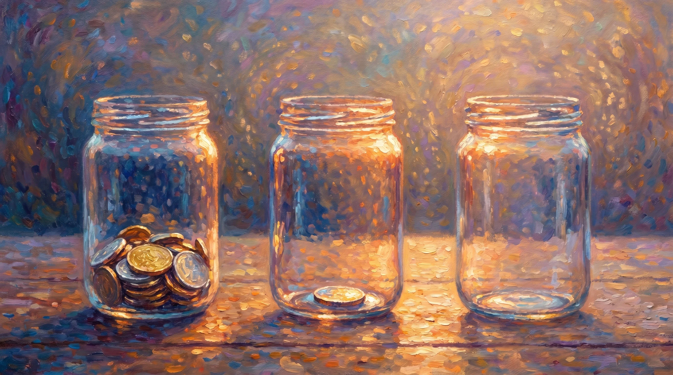 Digital illustration for article section "The Wednesday Problem" in "4 Money Maps Launches Financial Literacy Series for Kids Ages 7-11" - A conceptual and uncluttered visual representation of children's pocket money running out by the mid...