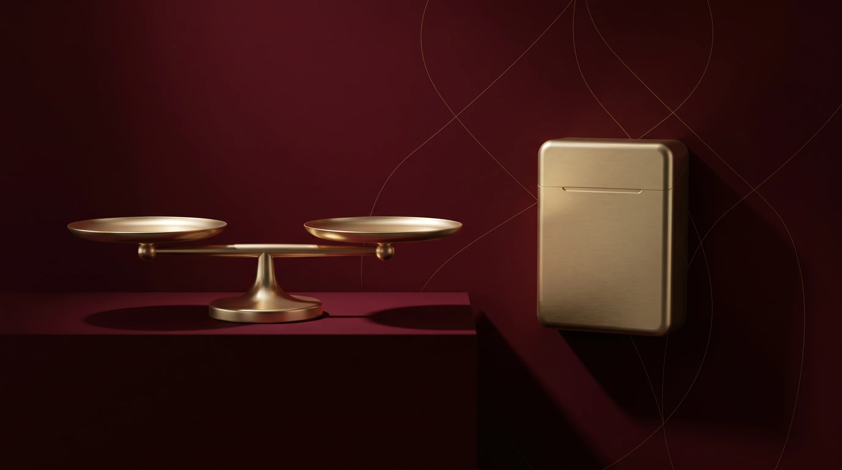 Digital illustration for article section "2028 or Bust" in "brainjo Raises €2M to Bring VR Therapy for ADHD Kids to Market" - A sleek, modern balancing scale perfectly poised next to a polished, conceptual milestone marker sub...