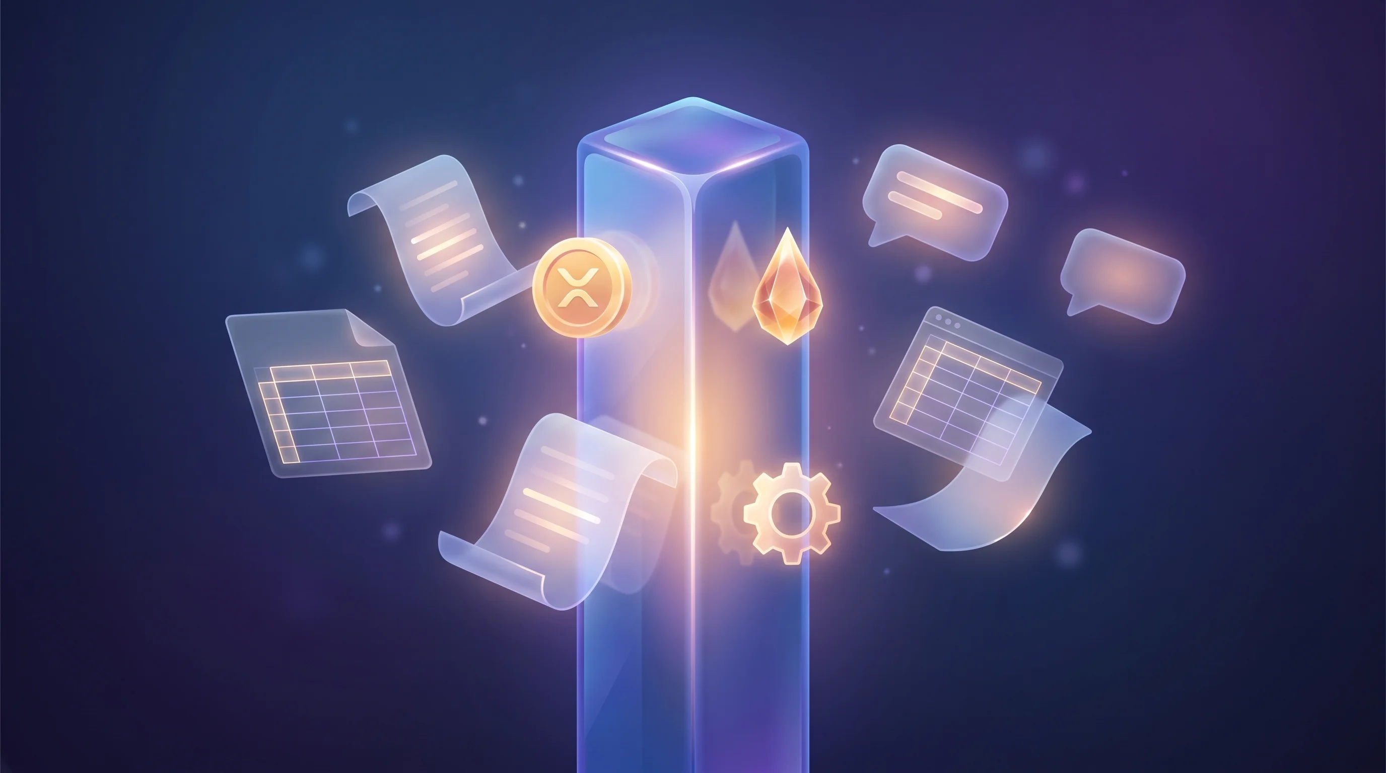 Digital illustration for article section "What Pillar Actually Does" in "Pillar Raises $20M Seed Led by a16z for Commodity Hedging Tech" - A central, glowing crystalline monolith stands as a core pillar of modern infrastructure, smoothly a...
