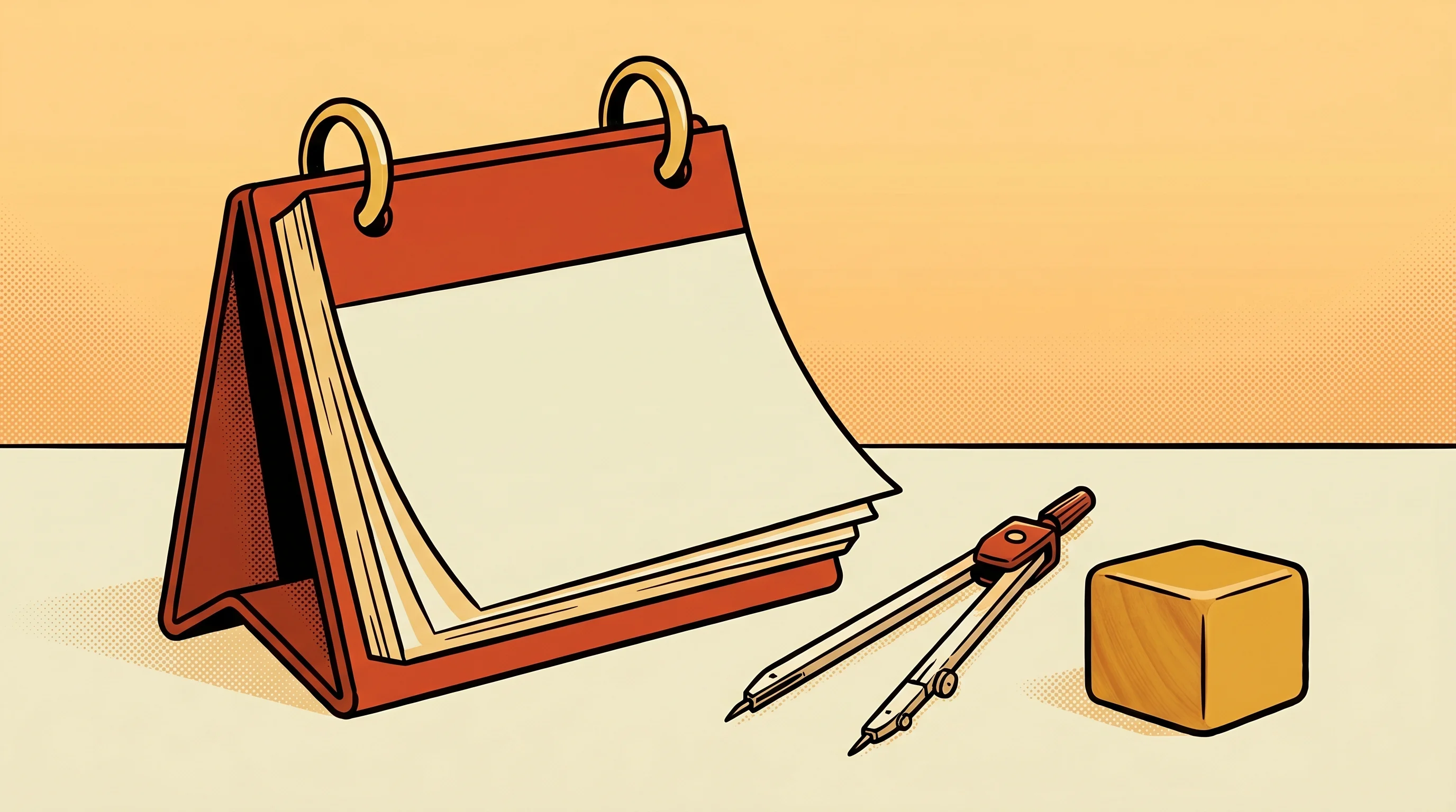 Digital illustration for article section "What It Means in Practice" in "Cal.com Goes Closed-Source, Launches MIT-Licensed Cal.diy Fork" - A clean, minimal conceptual illustration of a large, standalone daily calendar planner resting on a ...