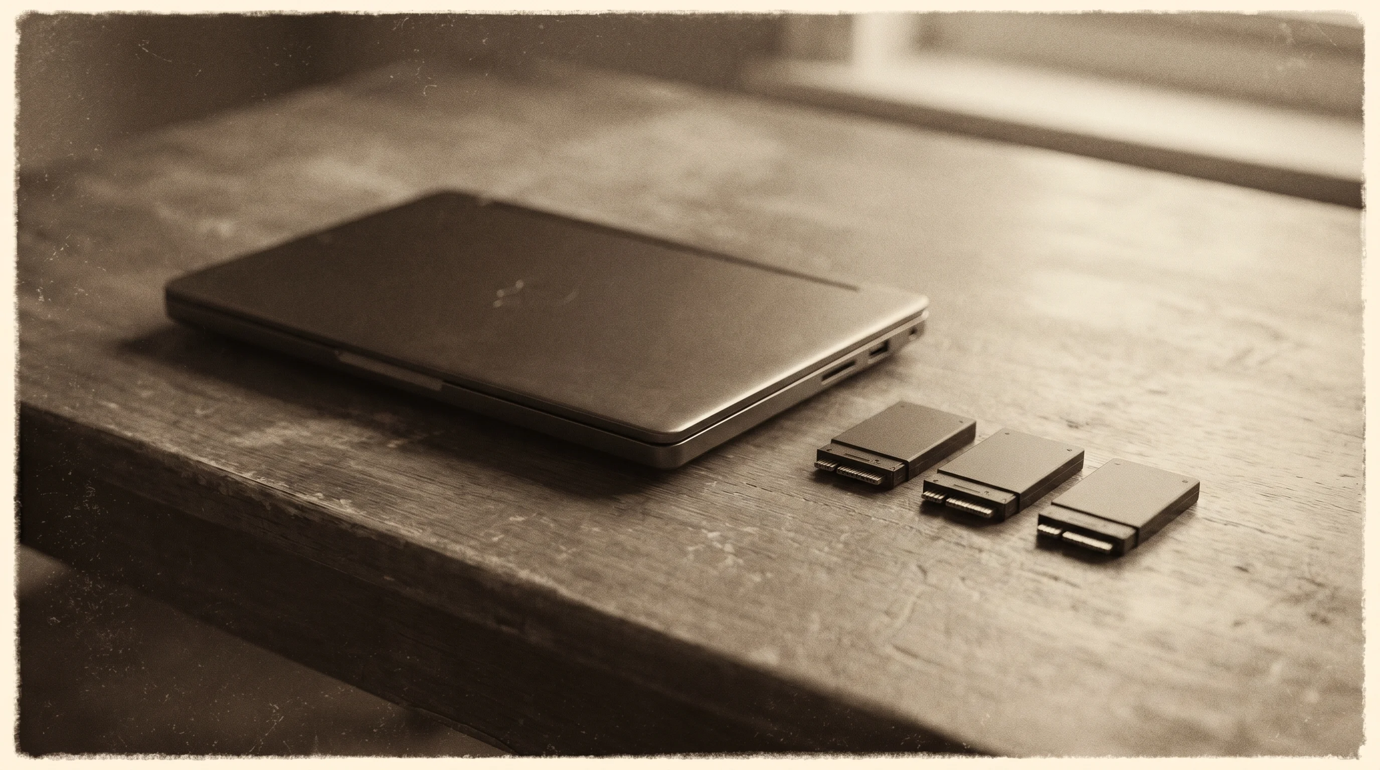 Digital illustration for article section "Competing Beyond the Niche" in "Framework Laptop 13 Pro Takes Aim at MacBook with 20-Hour Battery" - A sleek, modern premium ultraportable laptop resting on an uncluttered surface, with a few interchan...