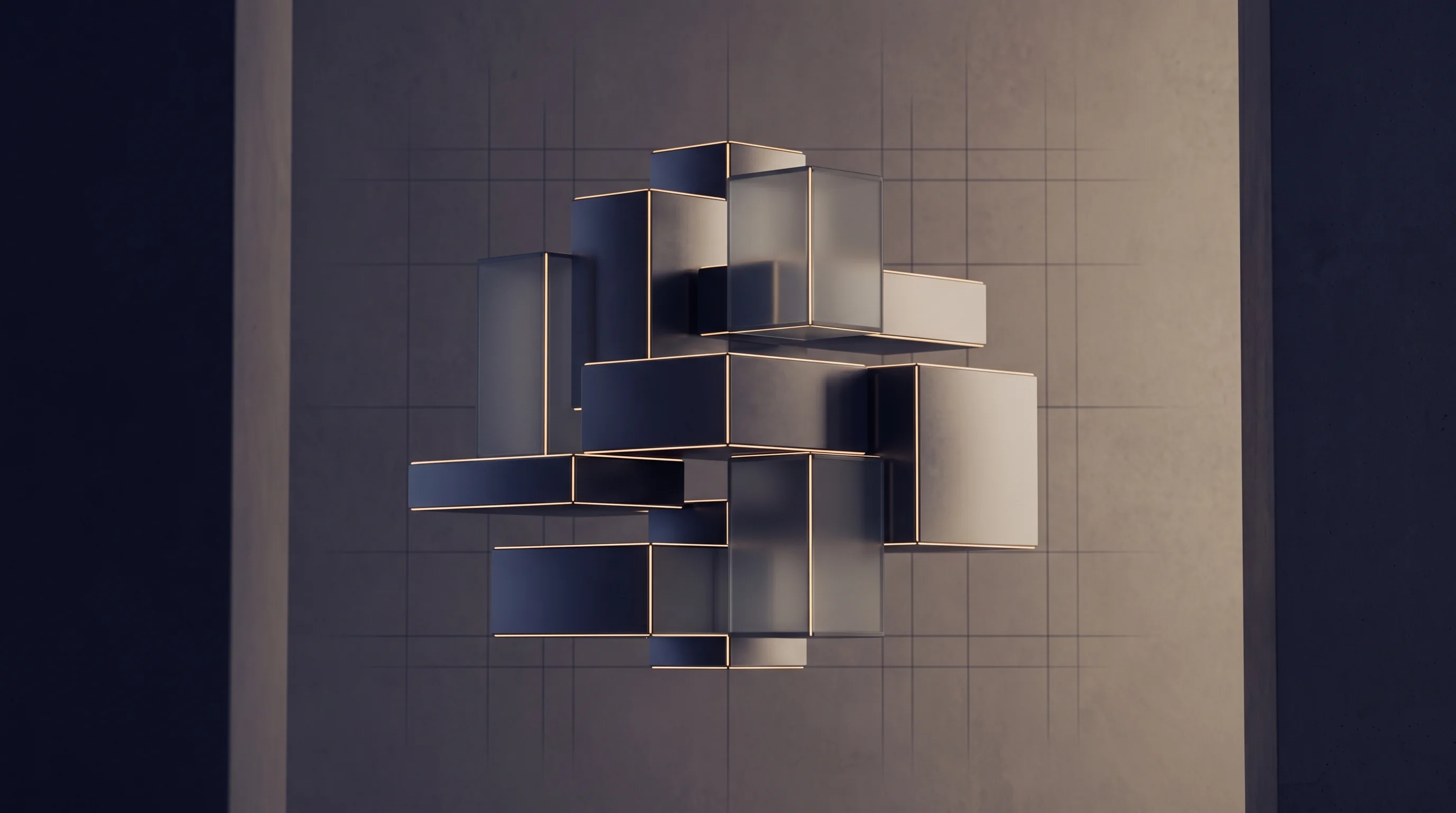 Digital illustration for article section "Building the Machine" in "Firenze Raises £6M to Democratize Lombard Loans for Wealth Managers" - A sleek, abstract geometric structure in the process of being assembled, symbolizing the building of...