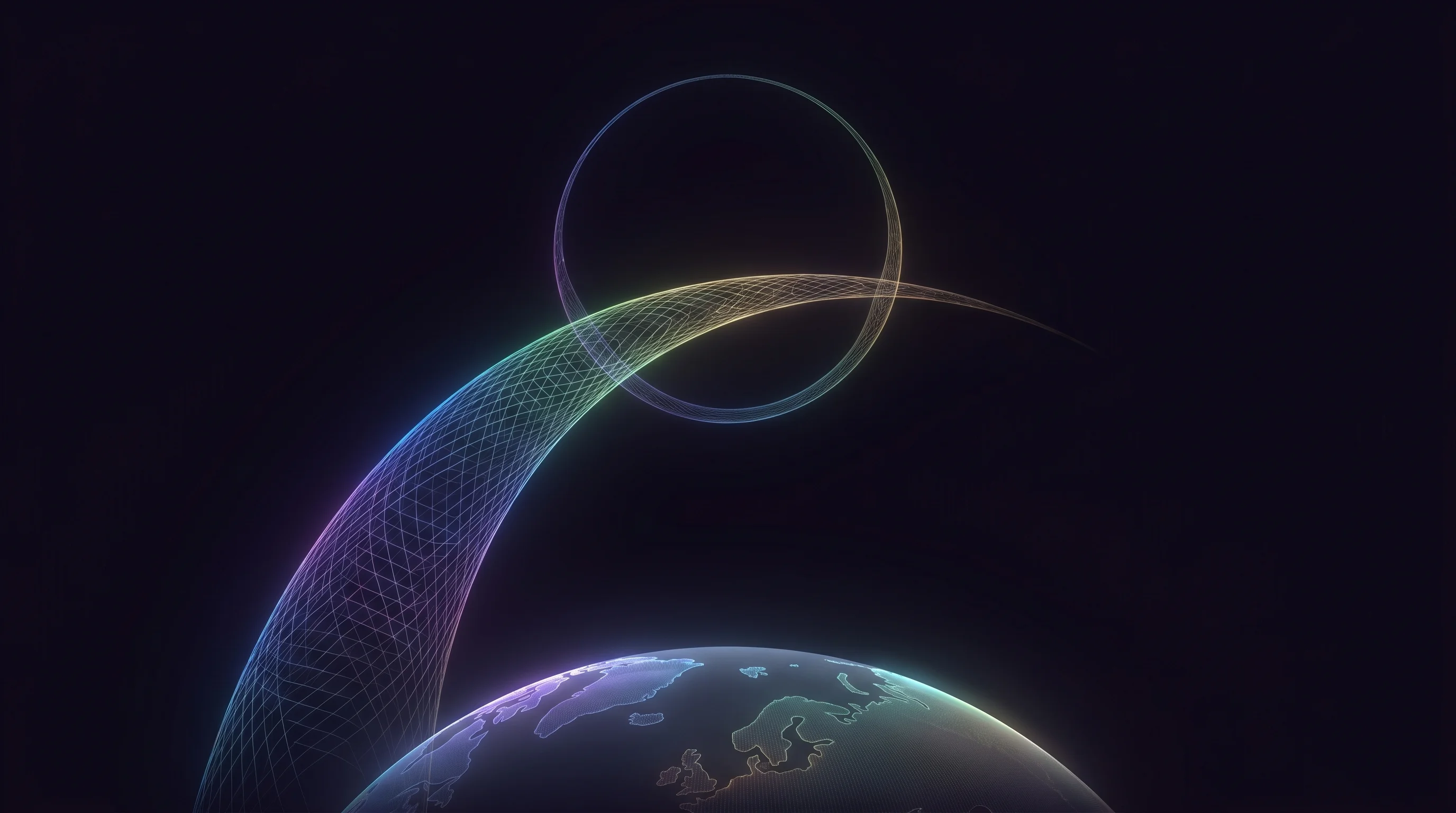 Digital illustration for article section "From Lichtenau to Low Earth Orbit" in "ATMOS Space Cargo Raises $30.3M Series A for Orbital Return Tech" - A minimalist and conceptual visualization of a smooth orbital trajectory rising elegantly from the s...