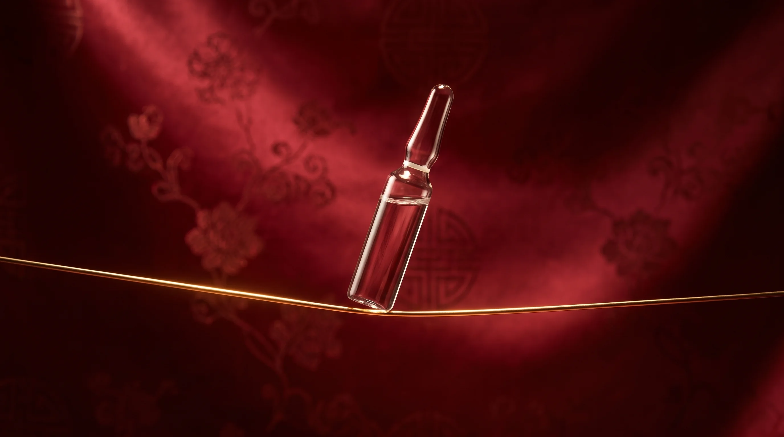 Digital illustration for article section "The Compliance Tightrope" in "10x Science Raises $4.8M to Automate Protein Analysis for Drug Makers" - A sleek, modern translucent glass pharmaceutical vial delicately balancing on an ultra-thin, taut go...