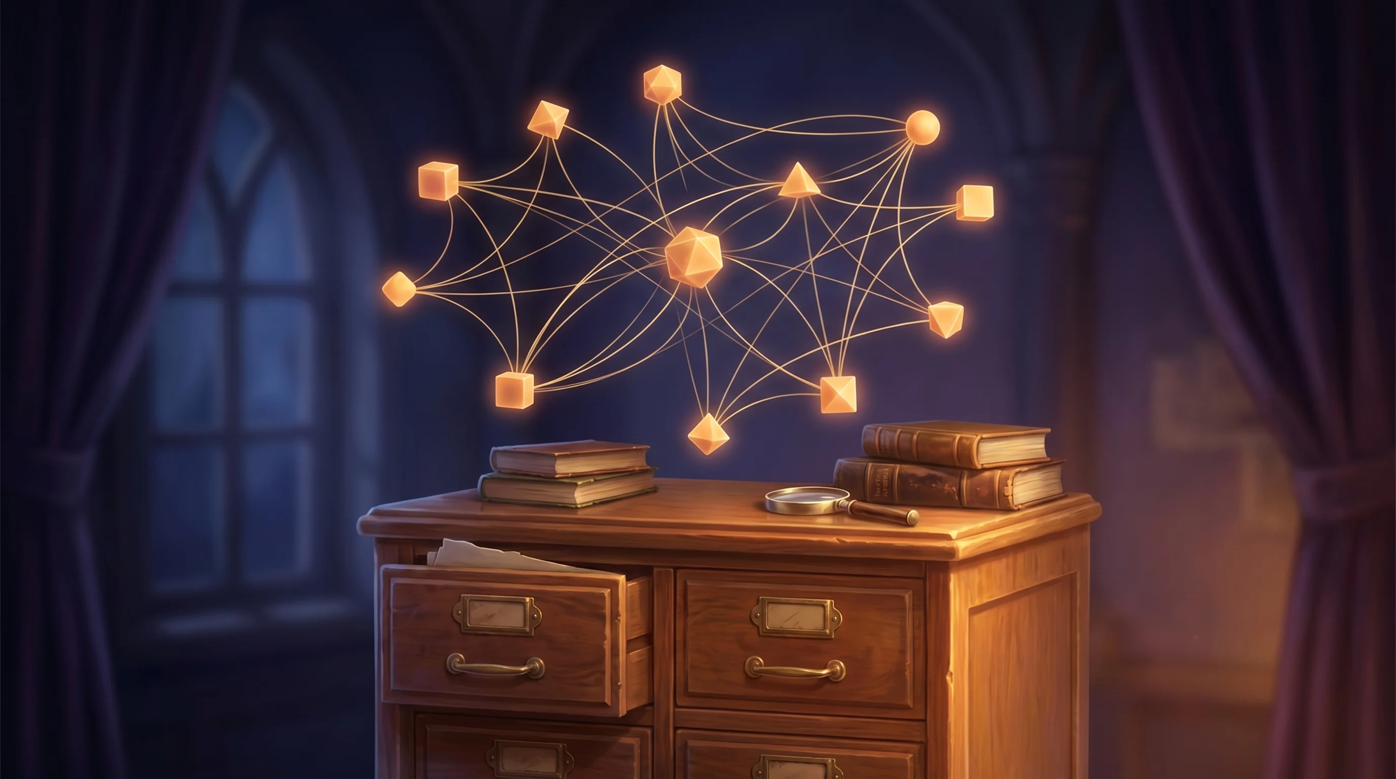 Digital illustration for article section "The Interesting Part" in "UK Startup Merges Graph Databases with CRDTs for Real-Time Collab" - A single, elegant, and slightly stylized three-dimensional knowledge graph floating above a meticulo...