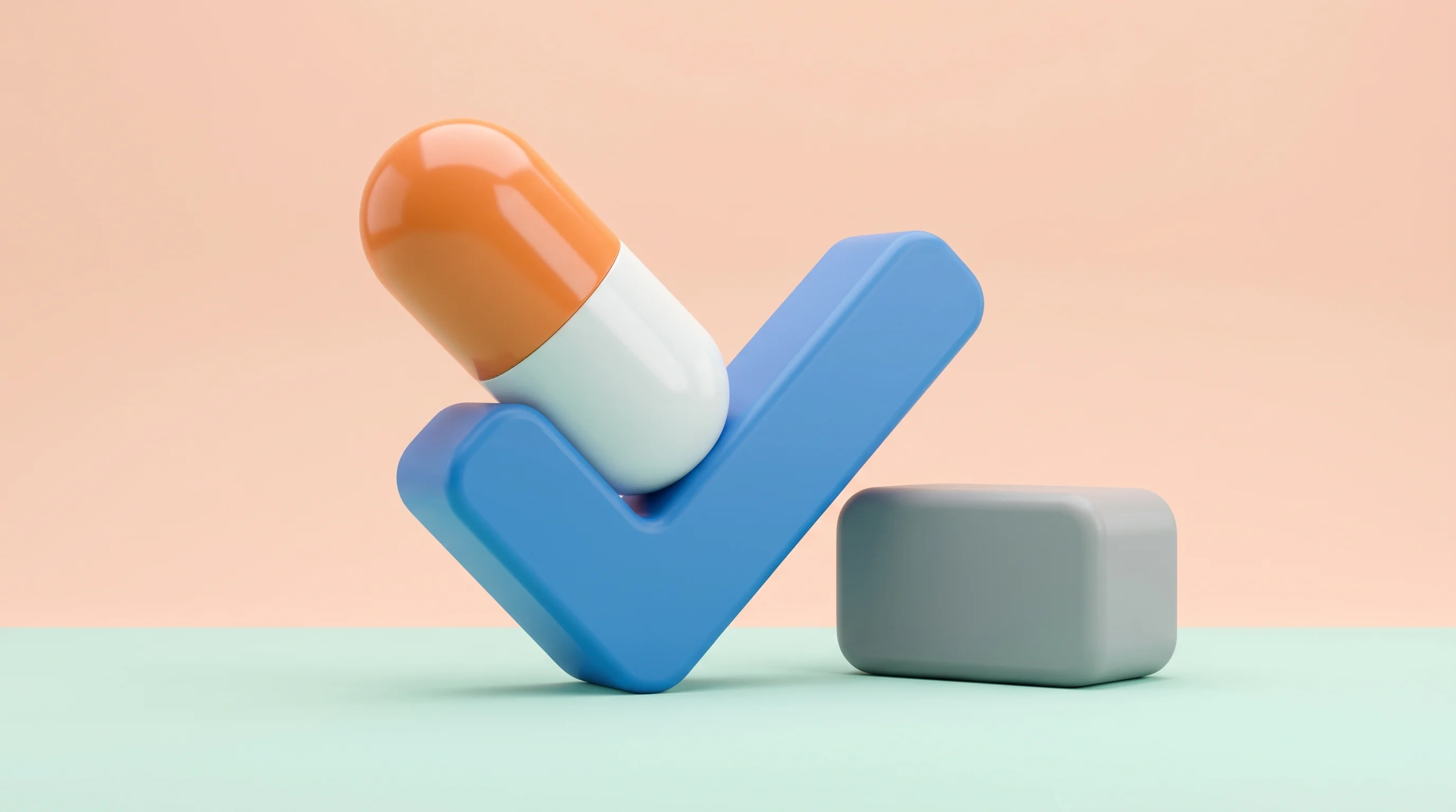 Digital illustration for article section "What Happens Next" in "Iridius Raises $8.6M to Embed AI Compliance in Pharma Workflows" - A clean, minimal, and high-end 3D pop art toy conceptualization representing an upcoming pharmaceuti...