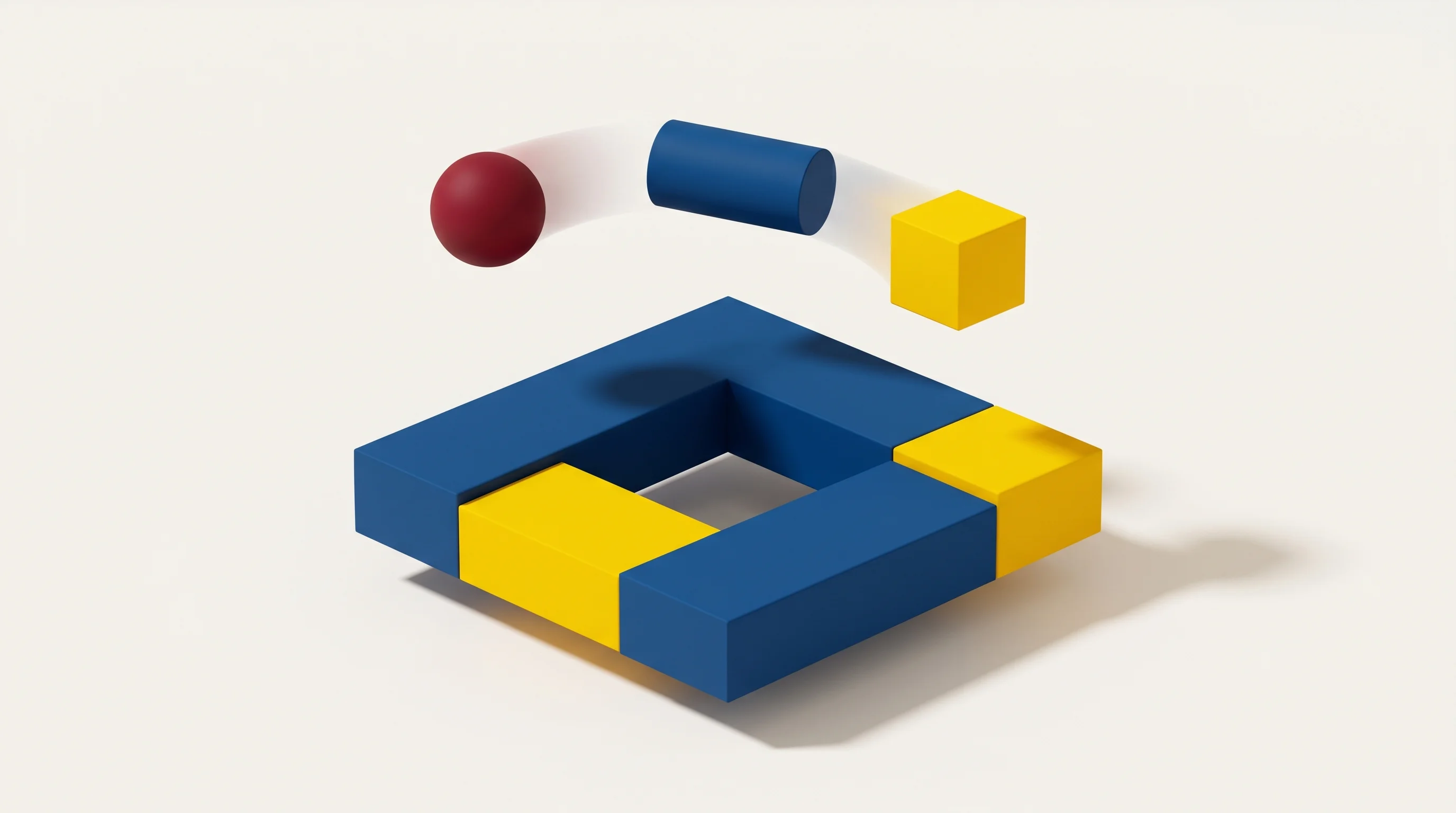 Digital illustration for article section "Automation in Environments Built for Suspicion" in "Rilian Raises $17.5M Seed for AI-Native Defense Cybersecurity" - A minimalist, conceptual 3D illustration representing automation within a highly secure, air-gapped ...
