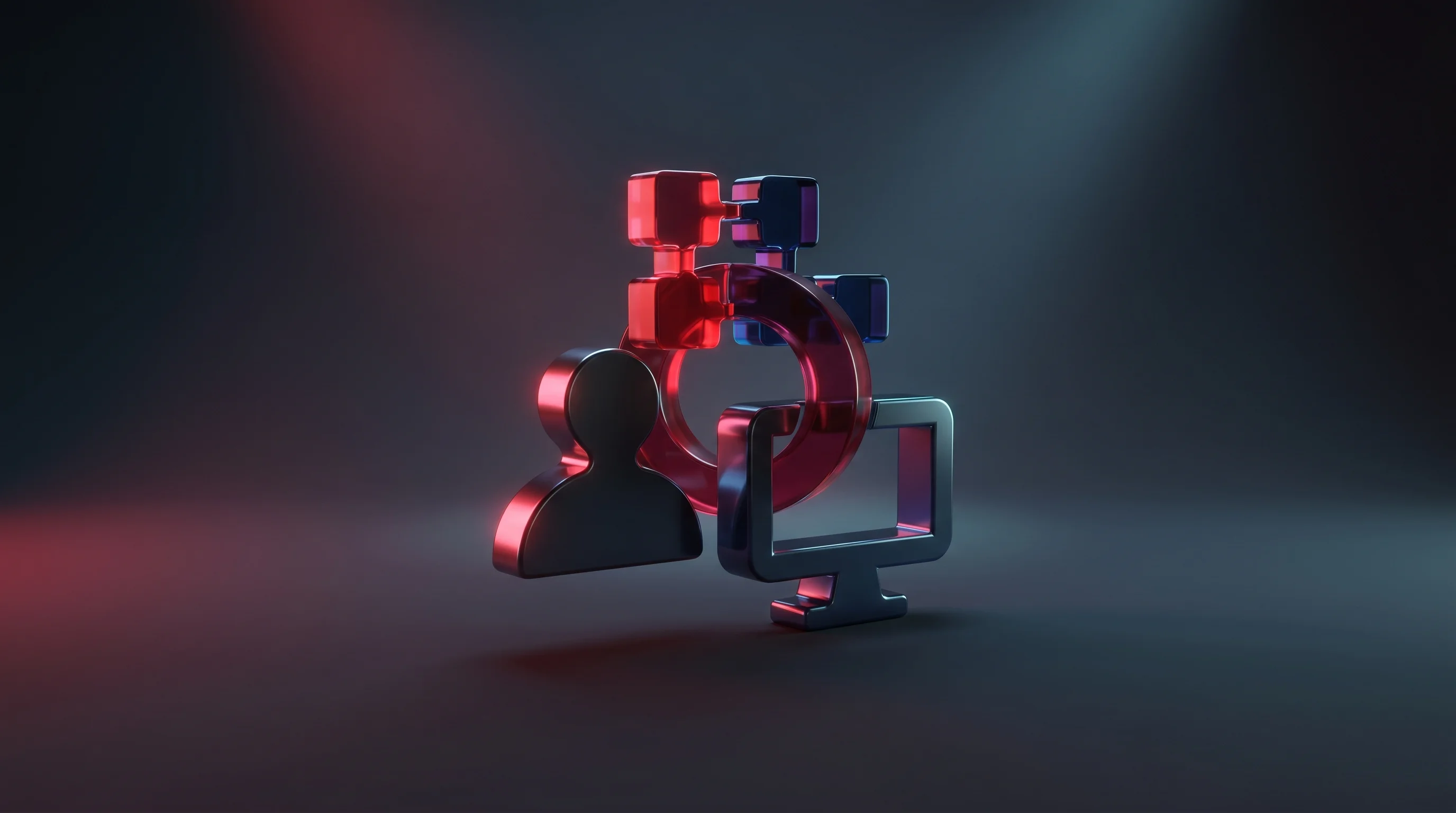 Digital illustration for article section "Content Section 4" in "How Tana's AI Workspace Won Product Hunt's 2025 Product of the Year" - A minimalist and conceptual 3D rendering symbolizing the seamless synergy of humans, teams, and comp...