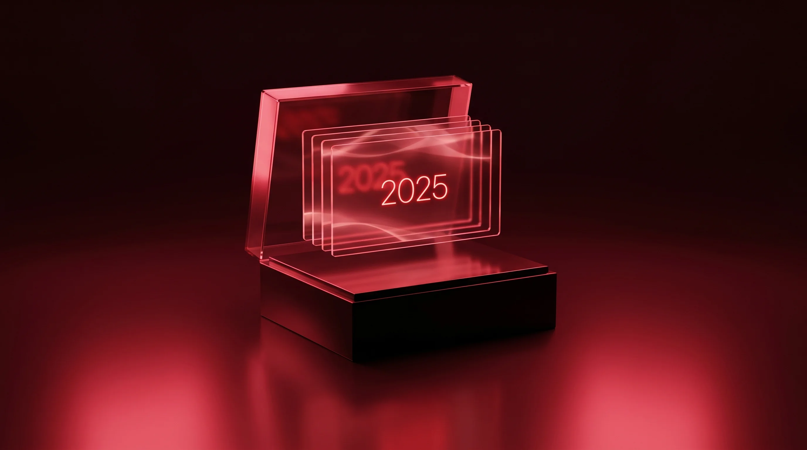 Digital illustration for article section "Content Section 7" in "How Tana's AI Workspace Won Product Hunt's 2025 Product of the Year" - A sleek, minimalist conceptual representation of a "2025 Wrapped" year-in-review, featuring a pristi...