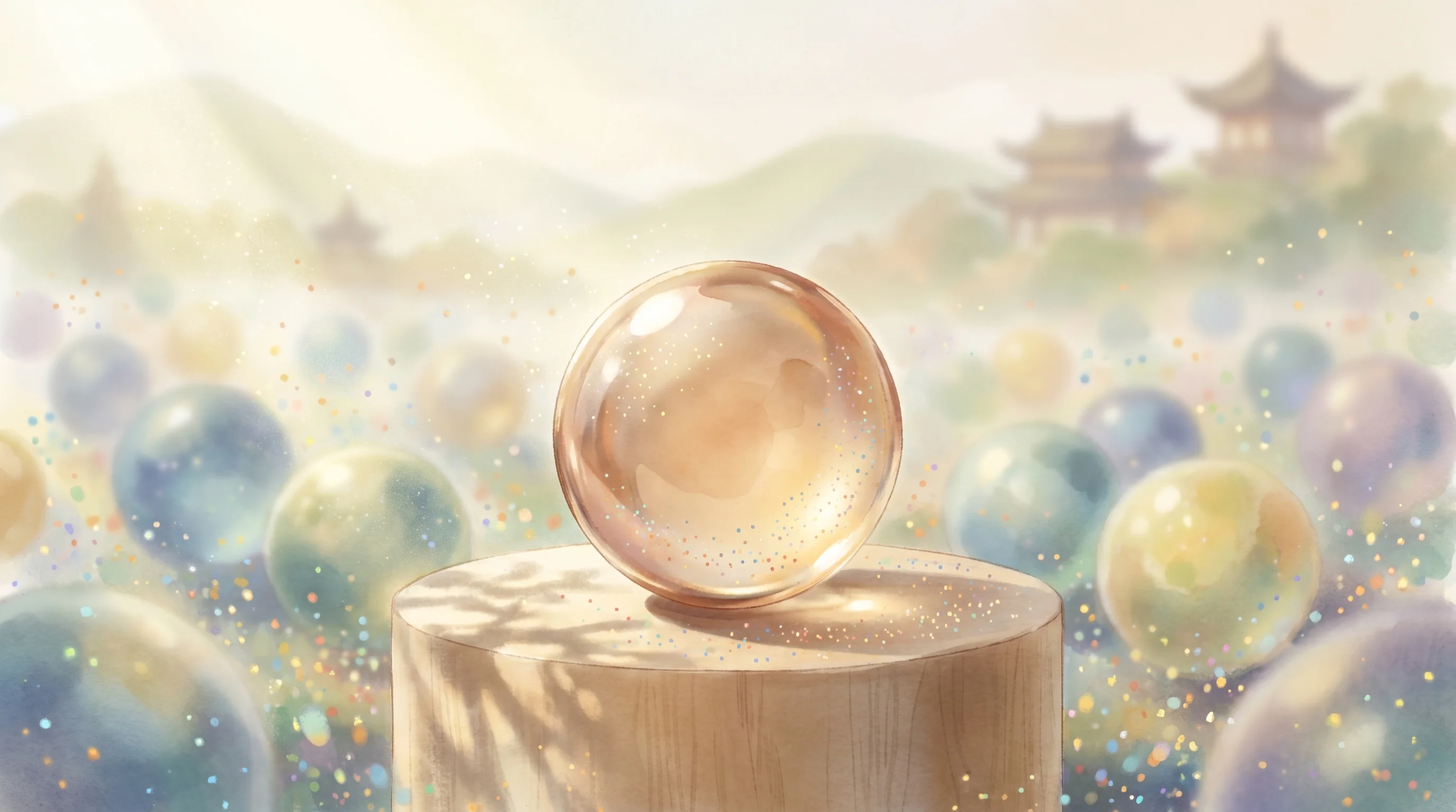Digital illustration for article section "A Market Already Crowded With Contenders" in "YC's Cignara (Formerly Bujo AI) Launches AI Voice Agents for CX" - A sleek, modern conceptual space featuring a single, beautifully polished glass sphere resting on a ...