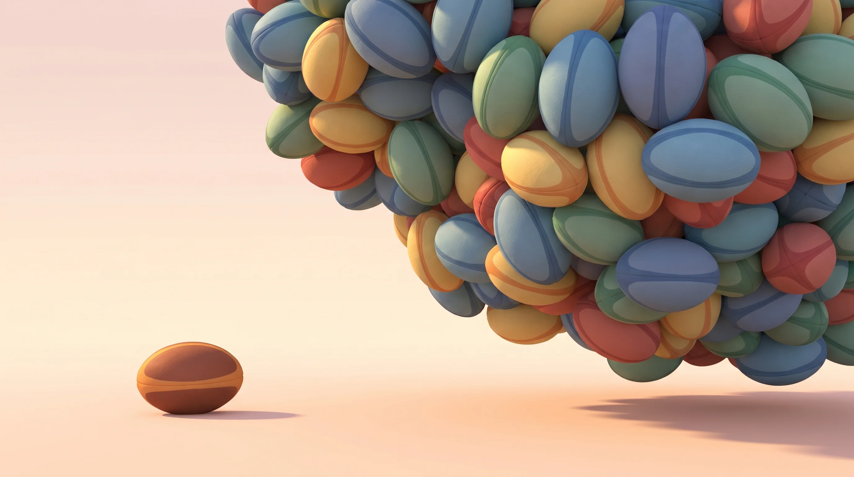 Digital illustration for article section "The Network Effects Problem" in "Rugby Recruitment Platform RugbyConnector Exits Beta with Club Model" - A conceptual 3D illustration representing the challenge of network effects and first-mover advantage...