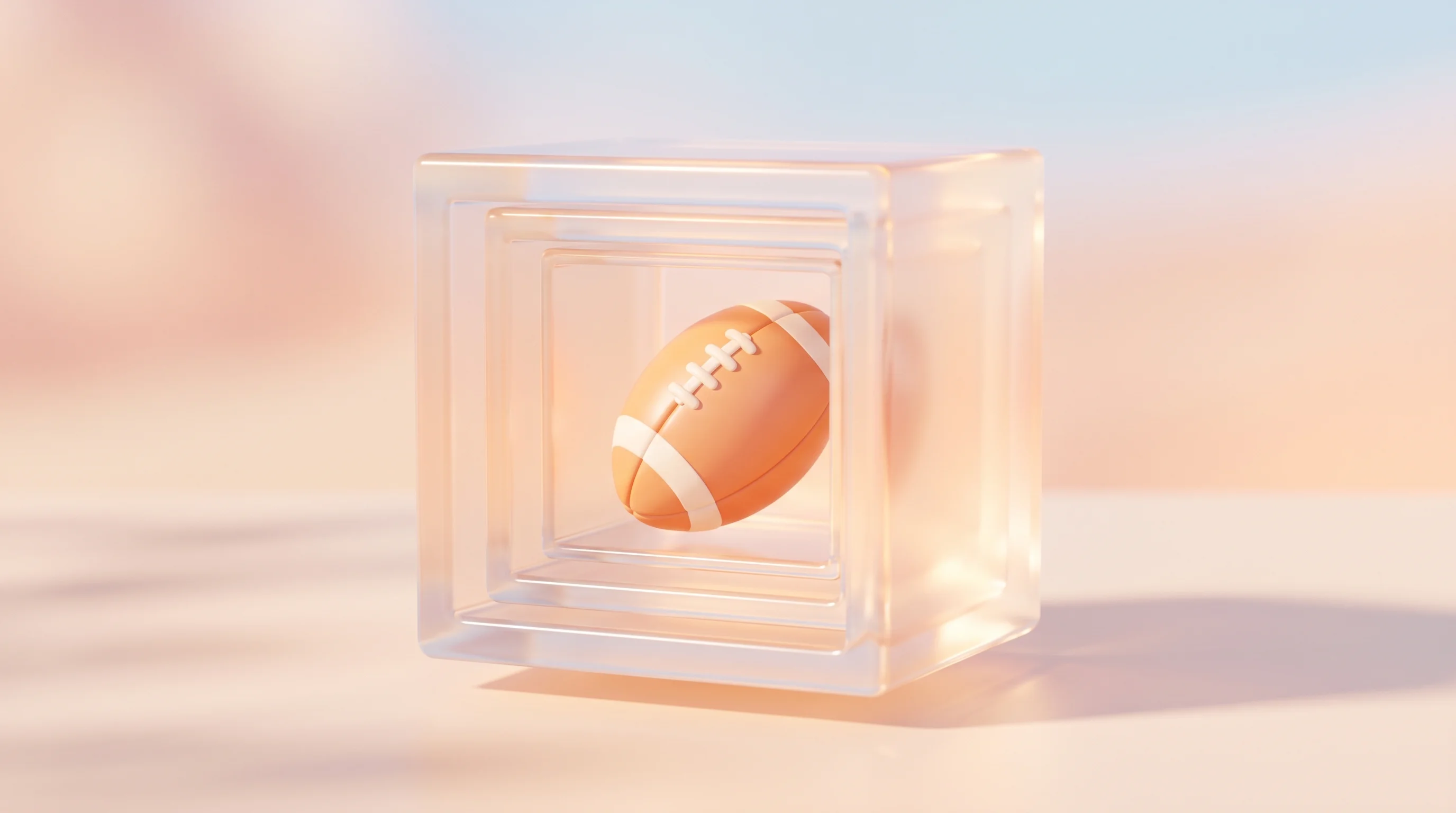 Digital illustration for article section "Vertical SaaS in a Very Specific Vertical" in "Rugby Recruitment Platform RugbyConnector Exits Beta with Club Model" - A conceptual 3D illustration of a stylized, smooth rugby ball resting perfectly inside a series of p...