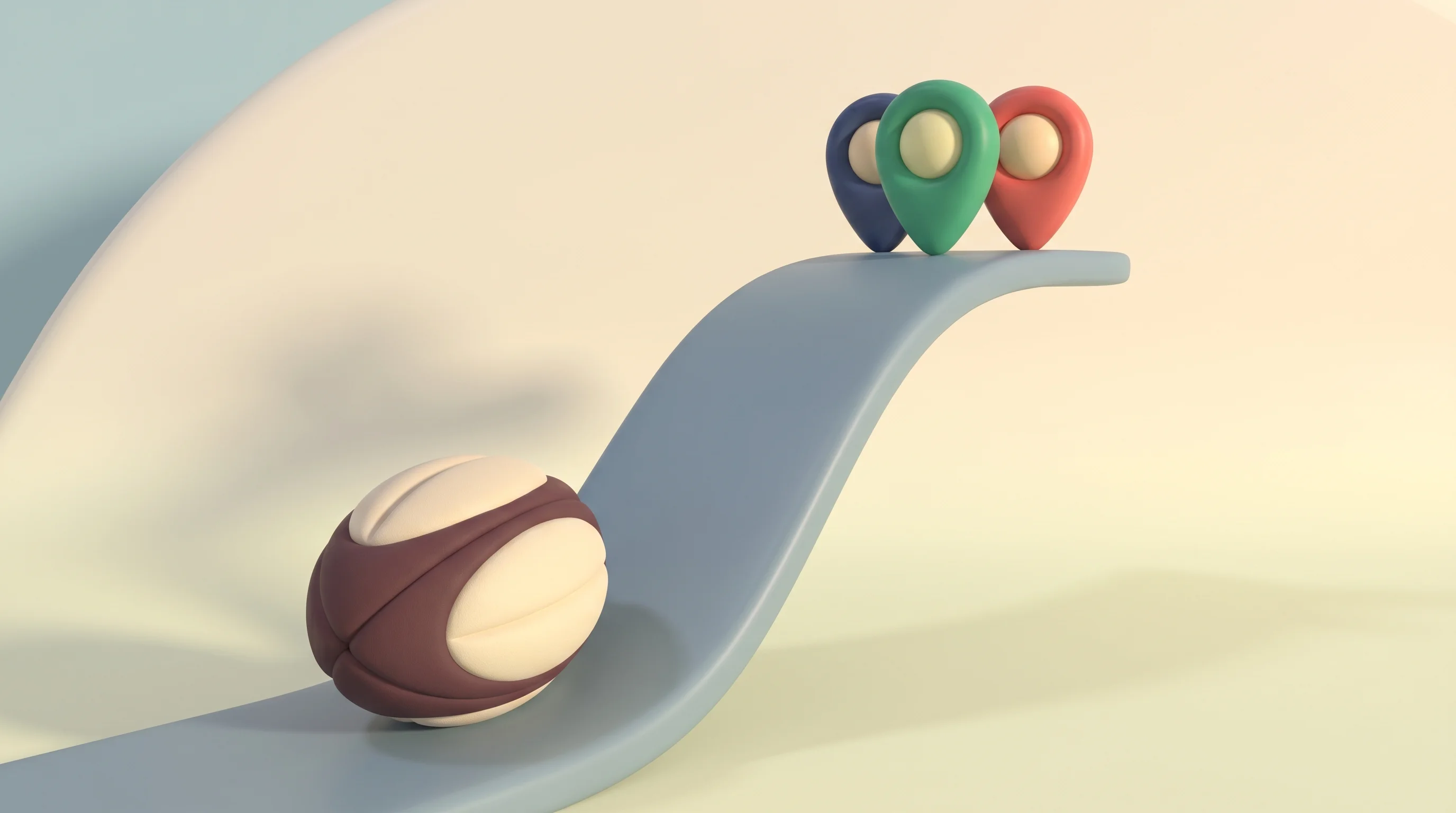 Digital illustration for article section "The Push Ahead" in "Rugby Recruitment Platform RugbyConnector Exits Beta with Club Model" - A clean, minimal 3D rendered illustration representing strategic growth and market expansion, featur...