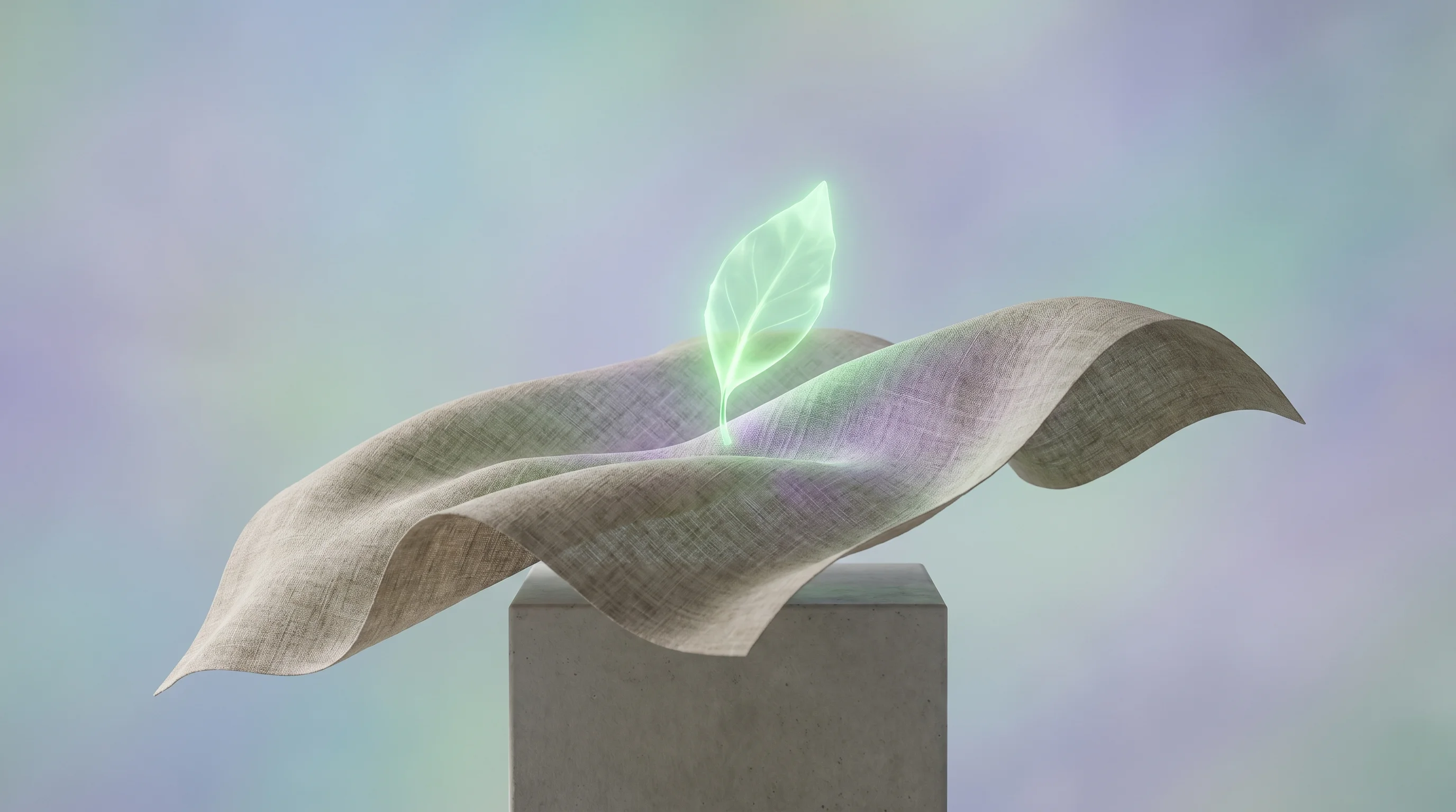 Digital illustration for article section "Sustainability as Sales Pitch and Substance" in "STCH Raises $5.5M to Bring AI and Sustainability to Textile Manufacturing" - A conceptual and minimalist representation of sustainable fashion and environmental impact, featurin...