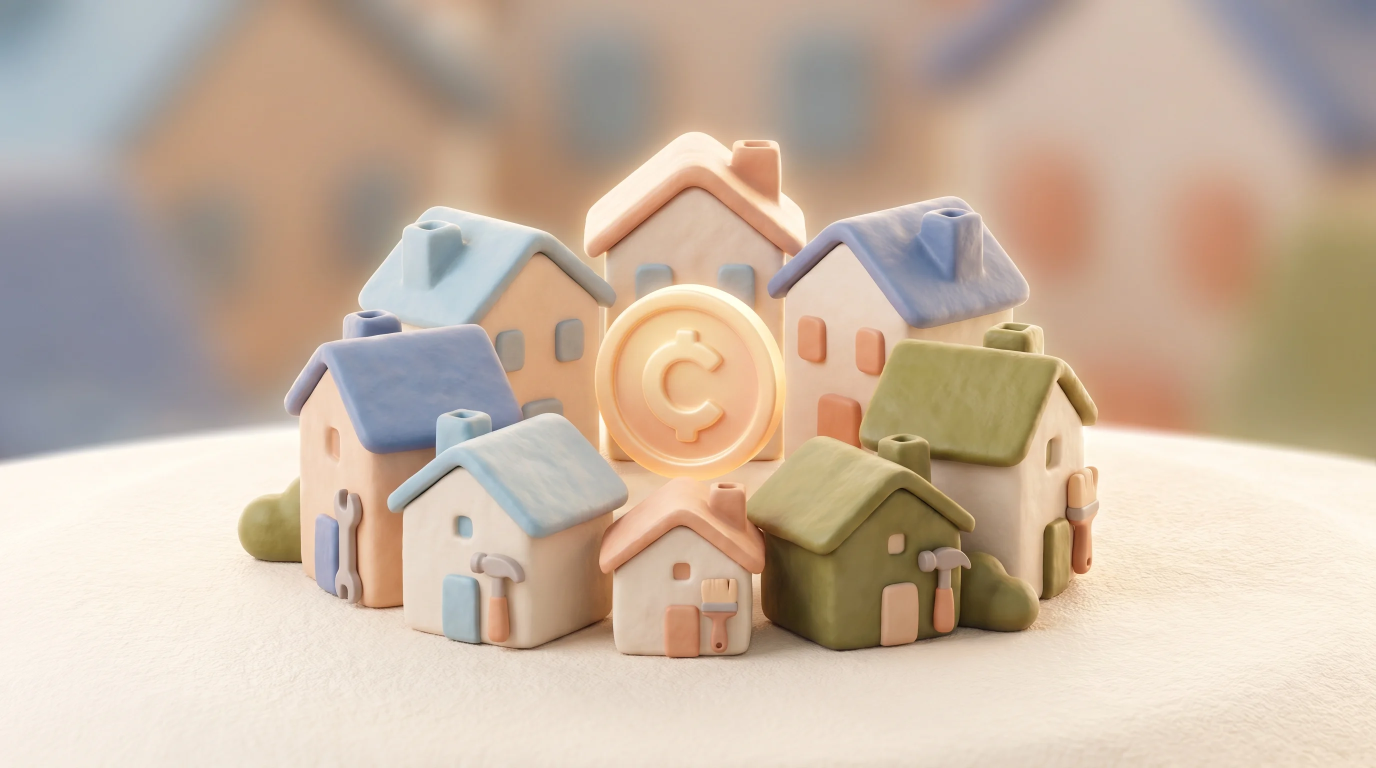 Digital illustration for article section "A Crowded, Cash-Hungry Field" in "Snabbit Doubles Valuation to $350M in 6 Months as India Home Services Heat Up" - A clean, minimal, and conceptual 3D composition representing a crowded, cash-hungry market for insta...