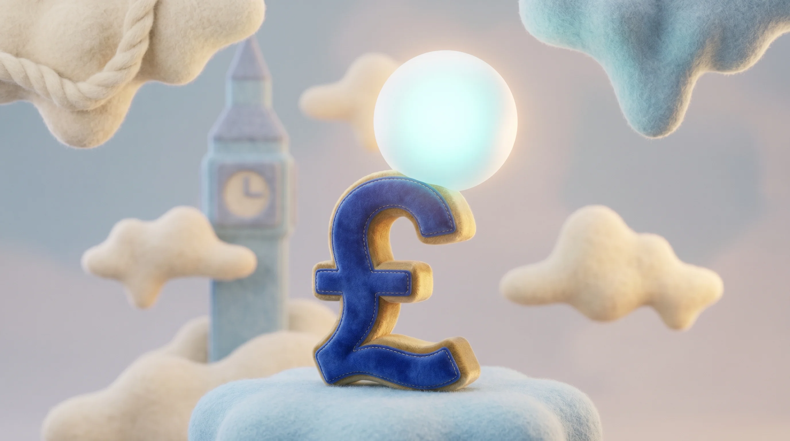 Digital illustration for article section "London's AI Moment" in "DeepMind's David Silver Raises Record $1.1B Seed at $5.1B Valuation" - A conceptual, contemporary 3D illustration symbolizing London's booming AI investment, featuring a l...