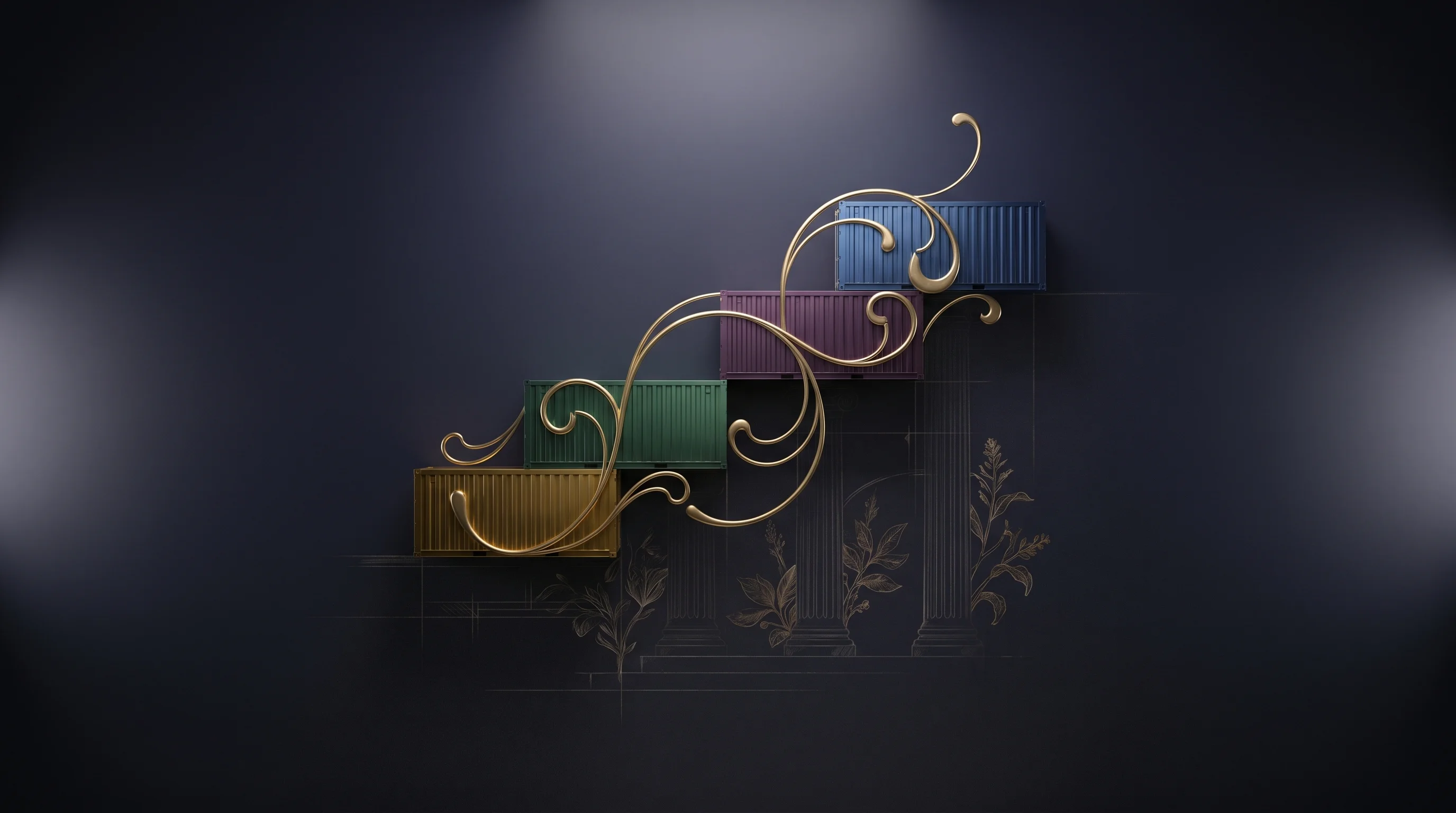 Digital illustration for article section "A Familiar Pattern" in "YC's Haladir Emerges with AI to Optimize Logistics Operations" - A conceptual, clean, and minimalist representation of logistics automation and supply chain growth, ...