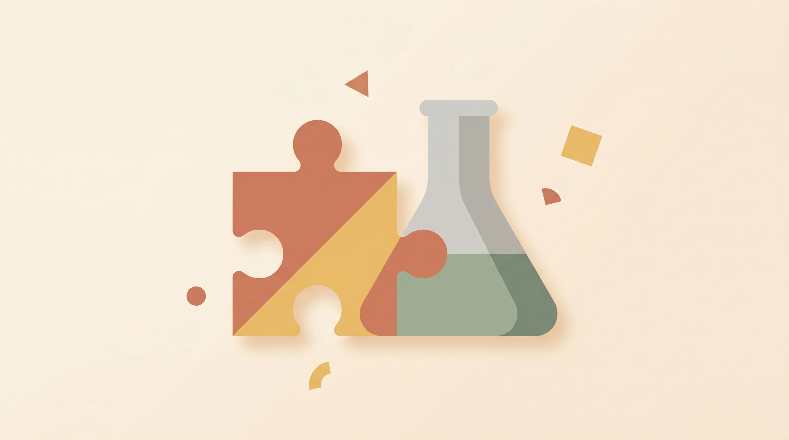 Digital illustration for article section "The Manufacturing Puzzle" in "mbiomics Closes $35.3M Series A to Advance Microbiome Cancer Therapy" - A minimalist, contemporary editorial illustration conceptualizing the manufacturing puzzle of pharma...