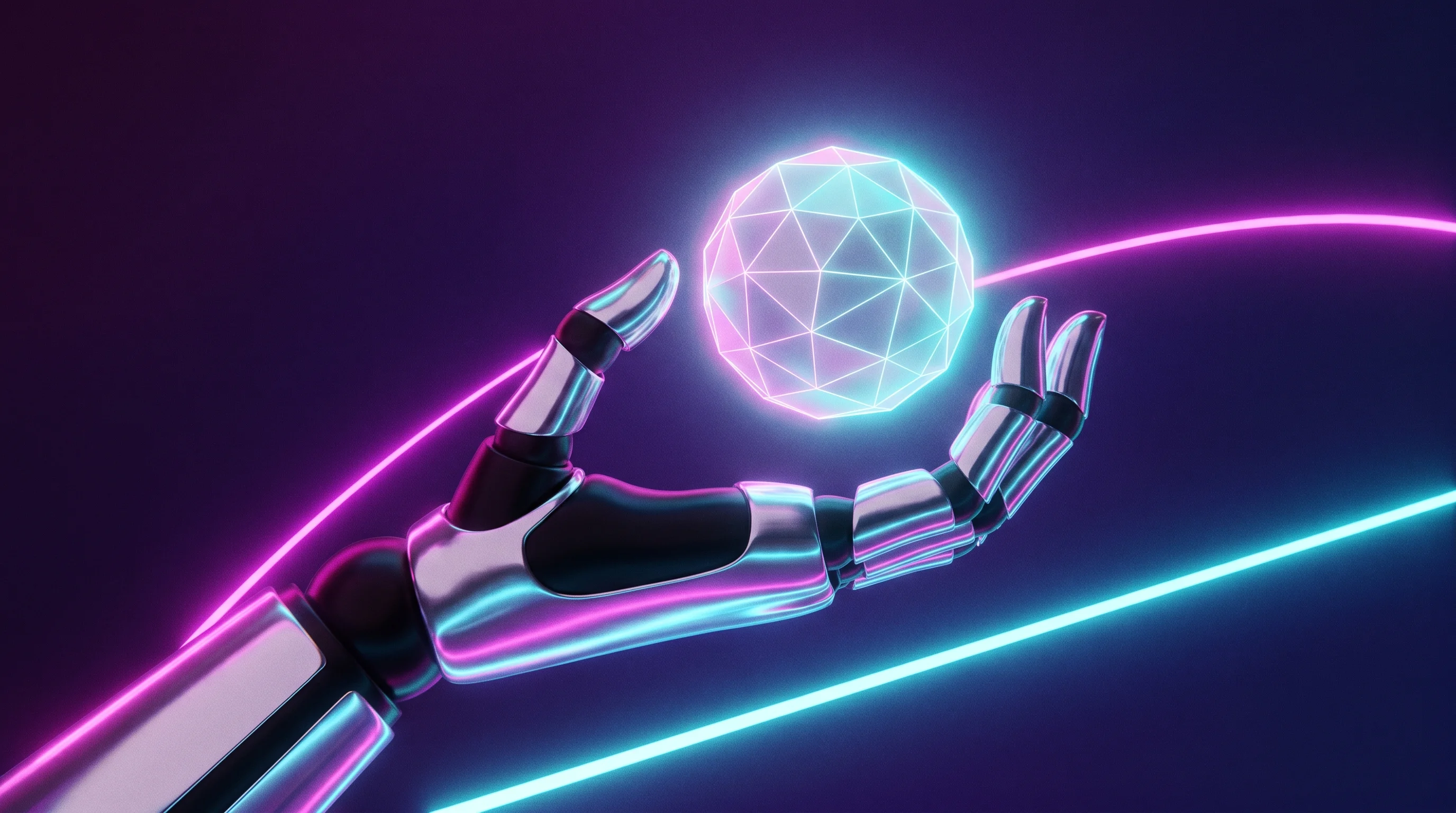 Digital illustration for article section "What "Physical AI" Actually Means" in "Egypt's Raedbots Launches First Local Industrial Robotics Manufacturer" - A sleek, modern robotic arm gracefully interacting with a simple, hovering geometric sphere, concept...