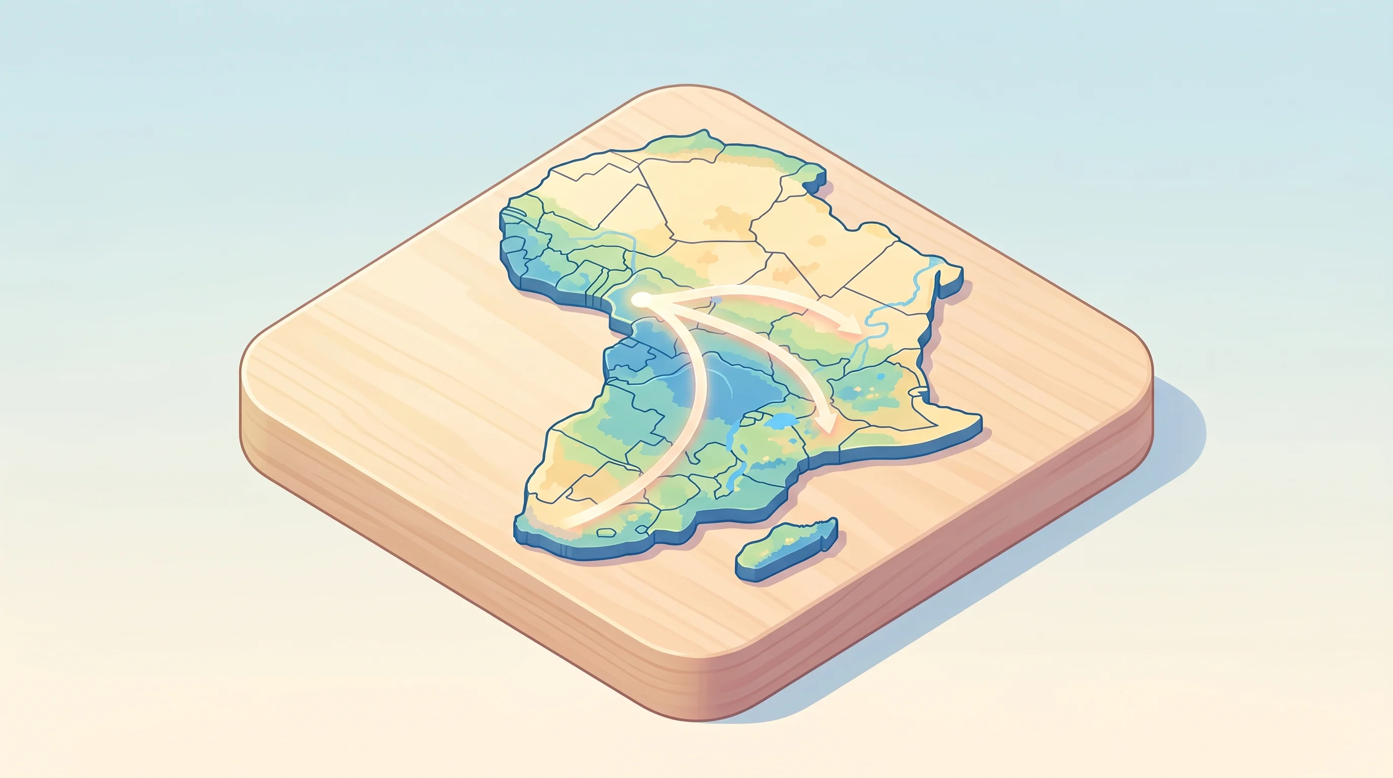 Digital illustration for article section "What Happens Next, And Why It Matters" in "Ibadan Startup's AI Tool Tackles Africa's $30M Grant Access Gap" - A top-down isometric view of a stylized, minimalist map of the African continent resting on a clean,...