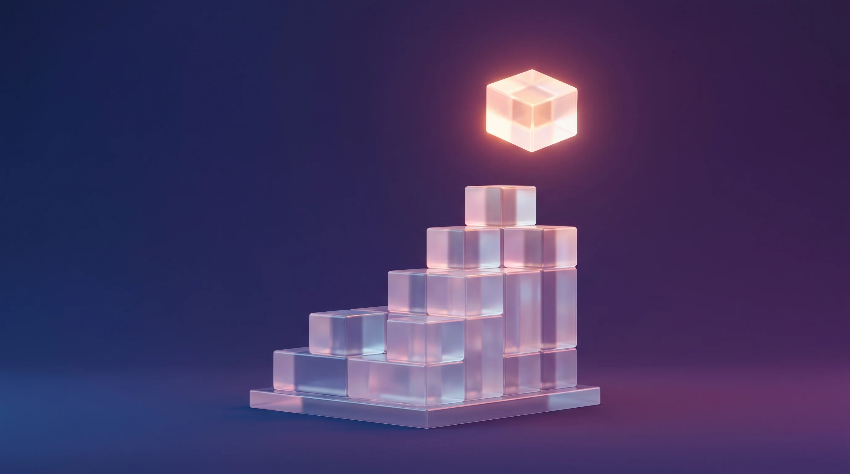 Digital illustration for article section "Who's Building This, and What Comes Next" in "OTee Raises €5.3M to Replace Industrial PLCs with Software" - A clean, minimalist 3D conceptual illustration of a futuristic foundation being built, featuring a s...