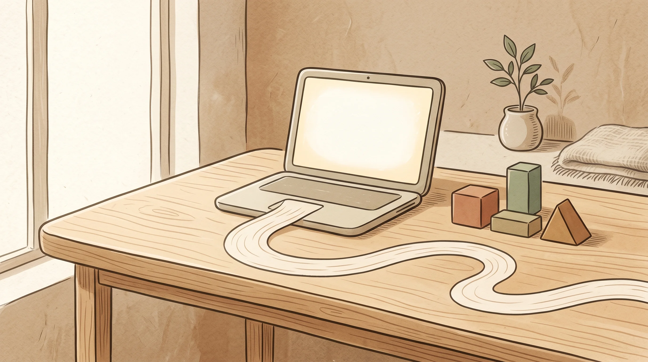 Digital illustration for article section "Three Ways to Run It" in "Cursor Launches SDK to Embed AI Coding Engine in Enterprise Tools" - A minimalist, Japanese zen-inspired hand-drawn illustration of a clean, uncluttered modern workspace...