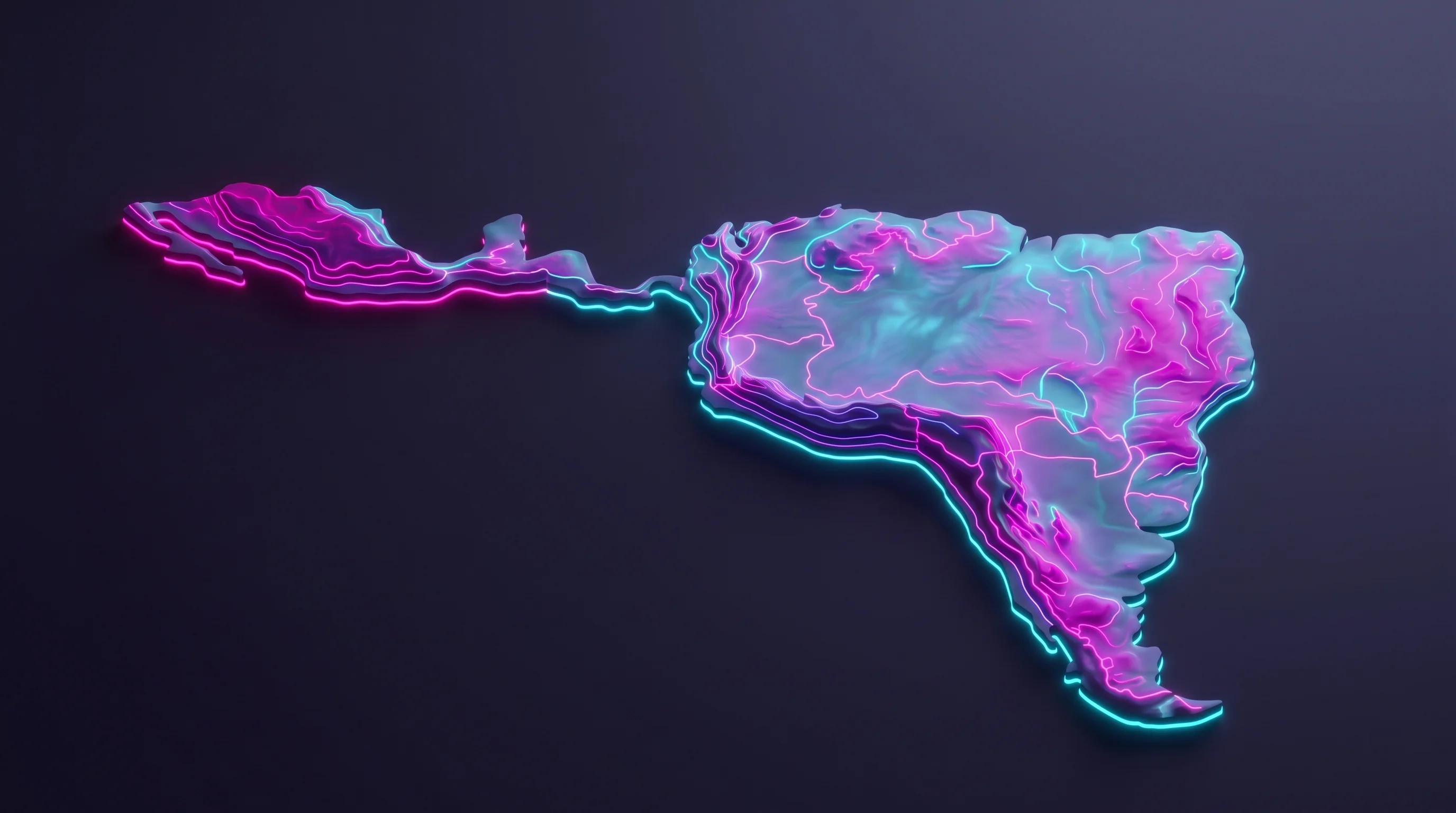Digital illustration for article section "Six Countries, Varying Terrain" in "Belo Raises $14M Series A Led by Tether for LatAm Expansion" - A clean, minimalist conceptual representation of business expansion across Latin America, featuring ...