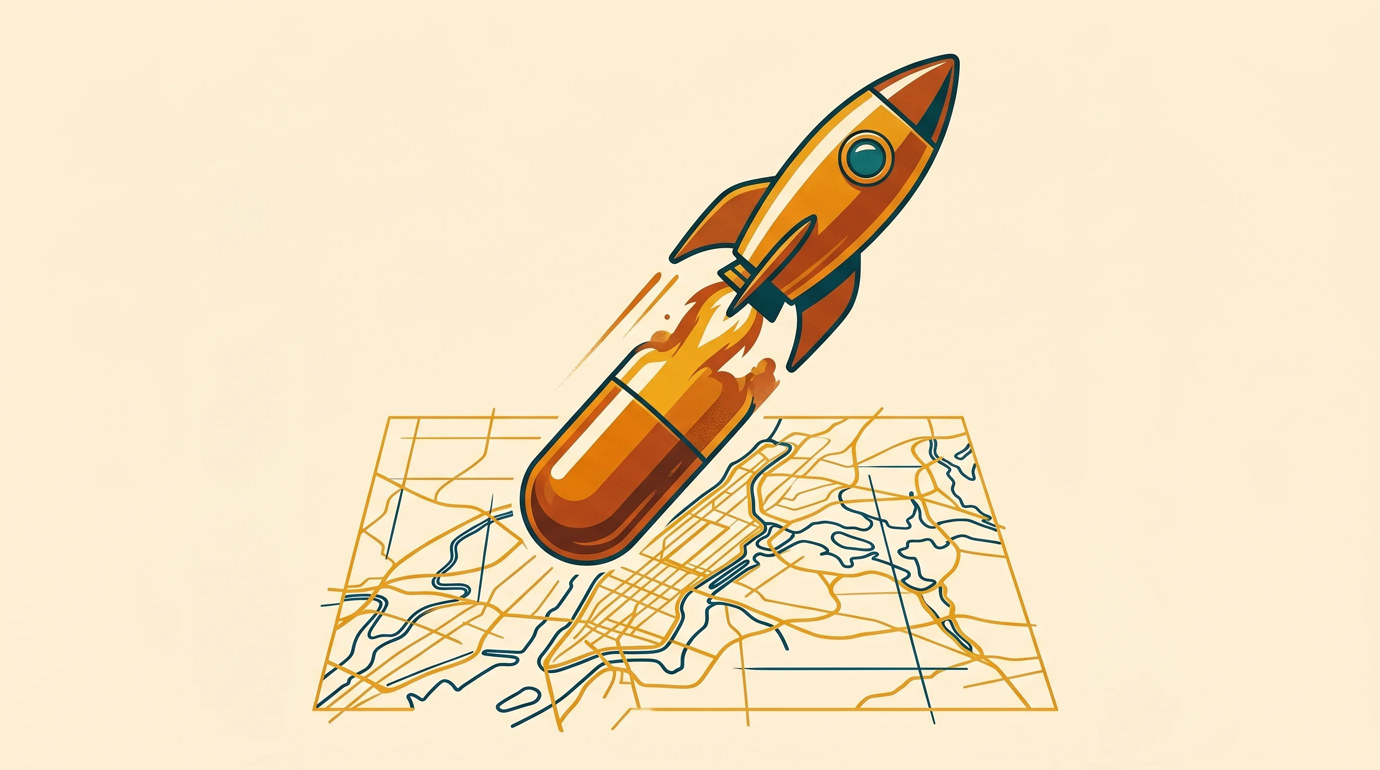 Digital illustration for article section "Building for Scale, Perhaps Prematurely" in "BioOrbit Raises £9.8M to Manufacture Cancer Drugs in Space" - A clean, minimalist conceptual illustration of a sleek, oversized pharmaceutical capsule whose top h...