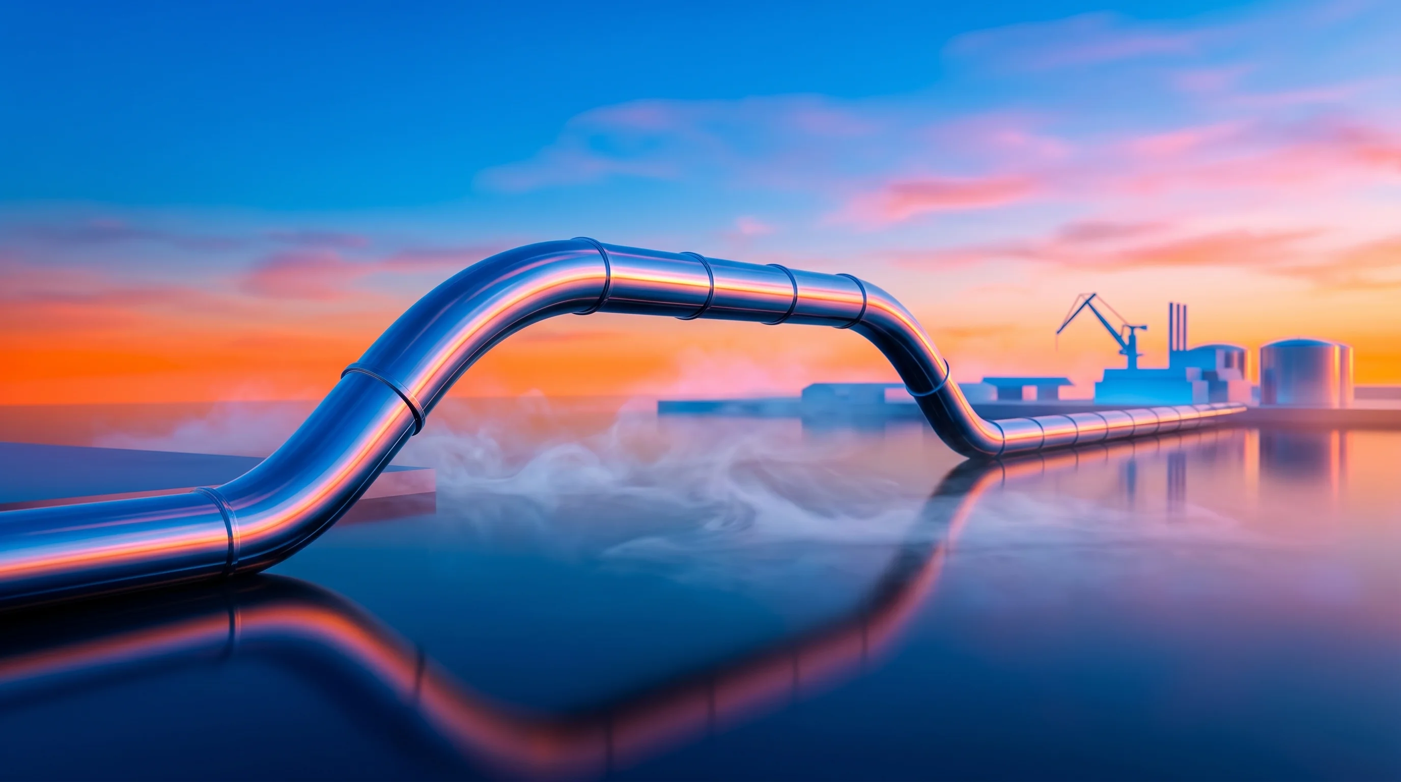 Digital illustration for article section "Rotterdam: Proving Ground for Hydrogen's Future" in "Spiral Hydrogen Raises €2.7M for 95%-Efficient Electrolyzer Tech" - A sleek, minimalist visualization of a modern port infrastructure symbolizing Rotterdam's hydrogen h...