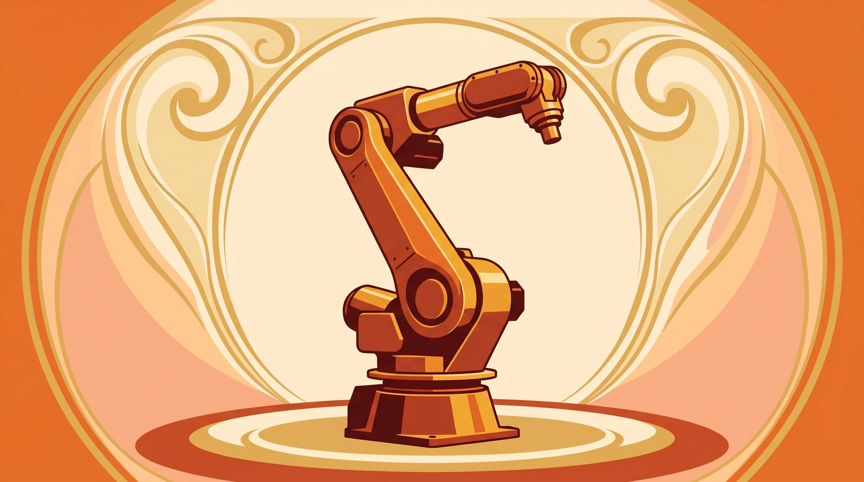 Digital illustration for article section "A Category of One, or Just the First to Try?" in "Egypt's Raedbots Launches as Region's First Industrial Robotics OEM" - A sleek, modern industrial robotic arm standing proudly as a solitary focal point, symbolizing a pio...