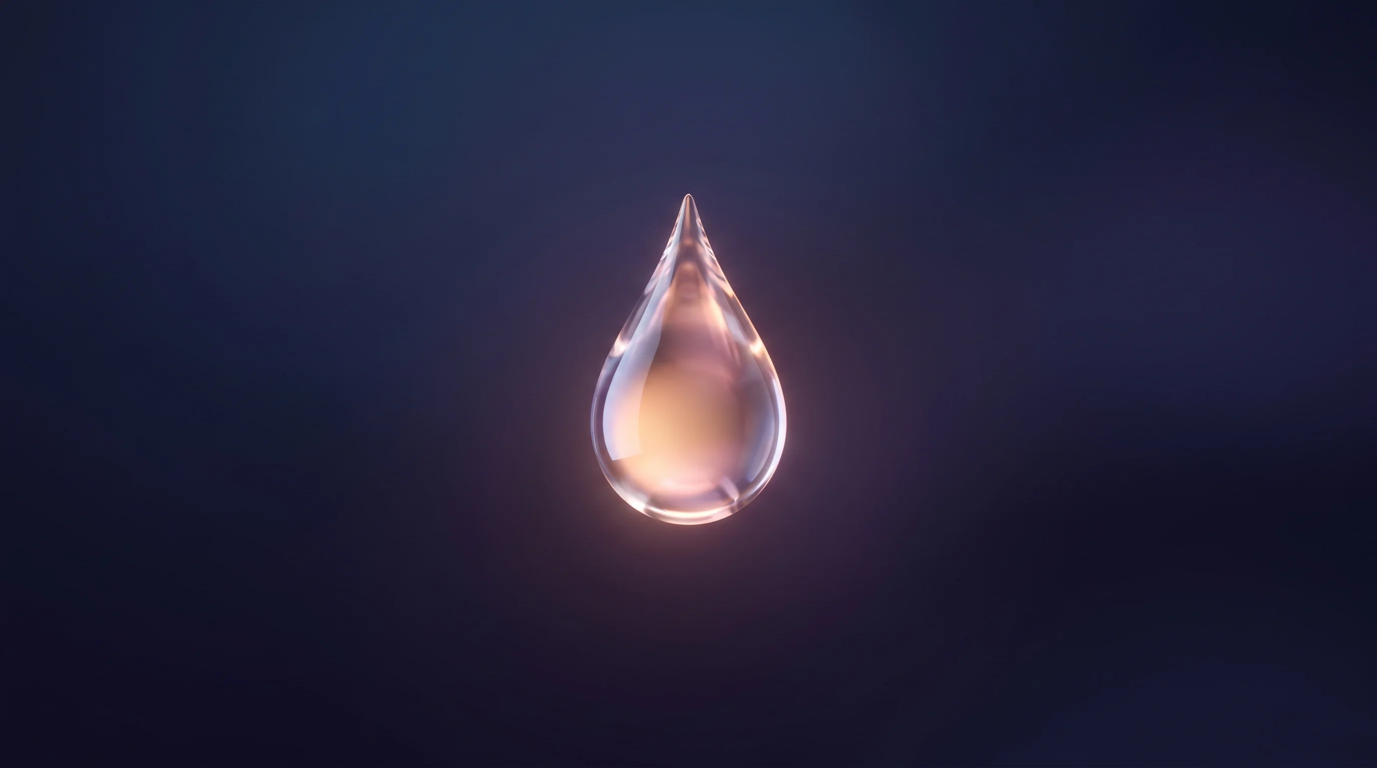 Digital illustration for article section "Early Signals, Cautious Optimism" in "Vivacta Bio Raises $50M for In Vivo CAR-T Cancer Therapies" - A clean, minimal, and conceptual 3D rendering of a single, elegant crystal-like medical droplet or s...
