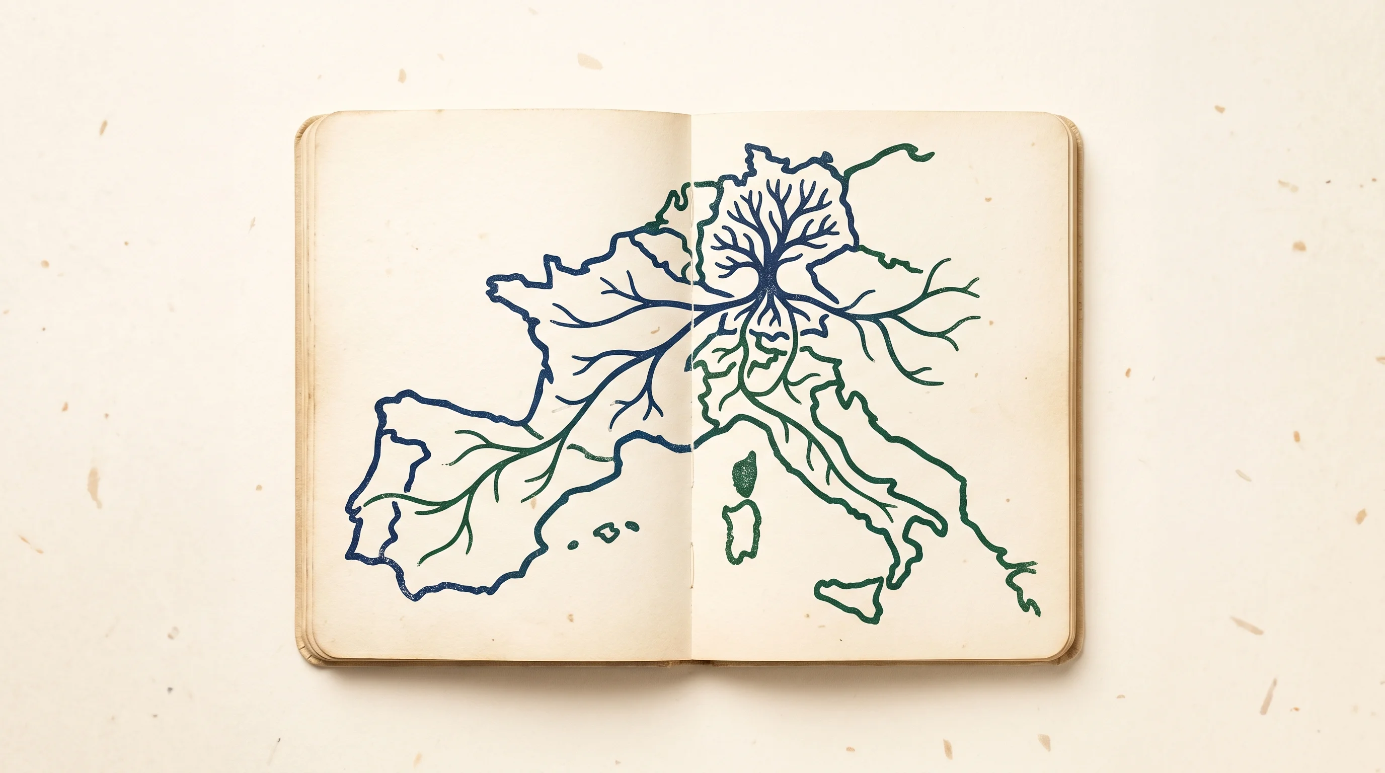 Digital illustration for article section "The Expansion Bet" in "Openlaw Raises $3.3M to Digitize European Business Formation" - A clean, minimalist illustration of an elegant, open playbook resting on a soft, uncluttered backgro...