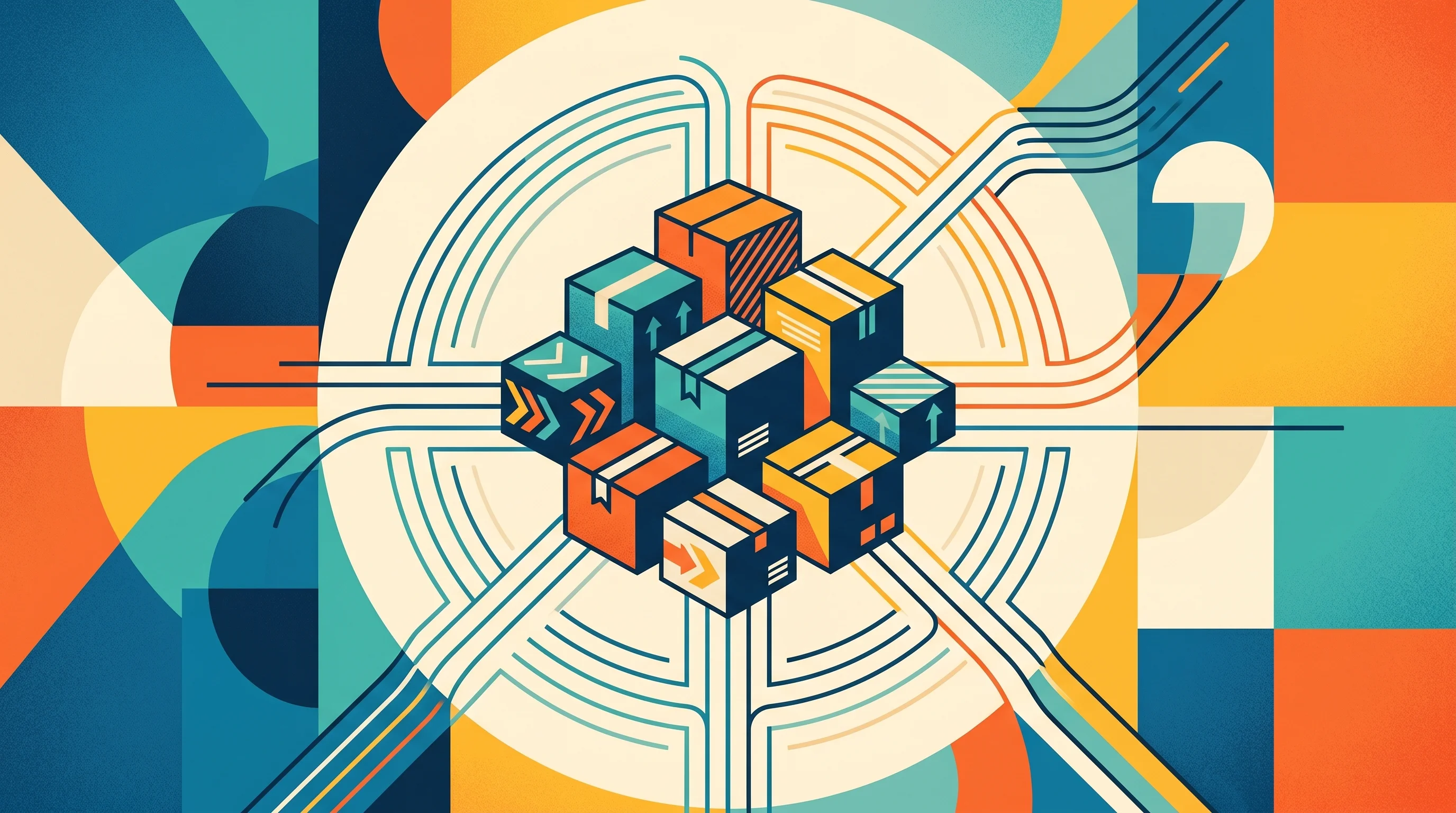 Digital illustration for article section "Volume, AI, and the Usual Promises" in "Shiprazor Raises $2.65M to Fix Africa's E-Commerce Logistics Gap" - A striking, minimalist conceptual illustration representing logistics network expansion and smart vo...