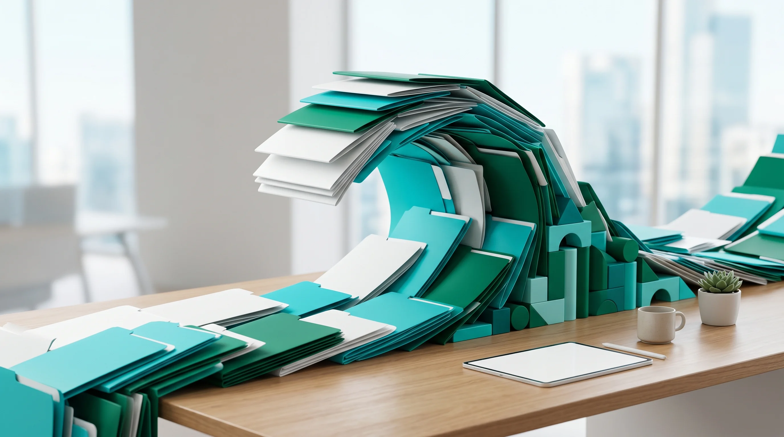 Digital illustration for article section "Riding the Agent Wave, or Getting Swept By It?" in "YC-Backed Lightsprint Lets Non-Engineers Ship Features to Production" - A clean, minimalist, and surreal conceptual image representing the integration of autonomous AI agen...