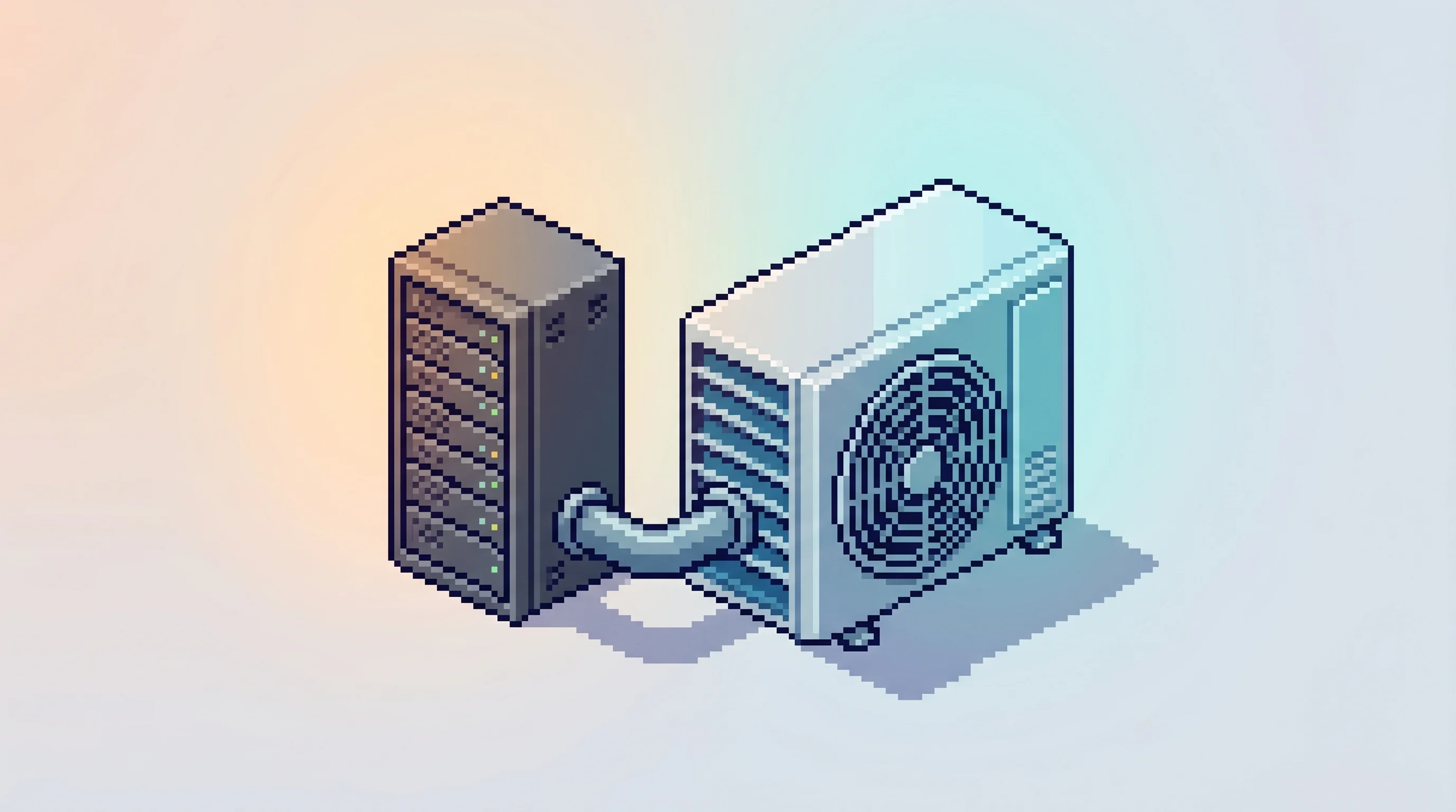 Digital illustration for article section "The Long View" in "Solid-State Cooling Startups Race to Replace Refrigerants" - A clean, minimal isometric pixel art illustration representing the accelerating global demand for co...