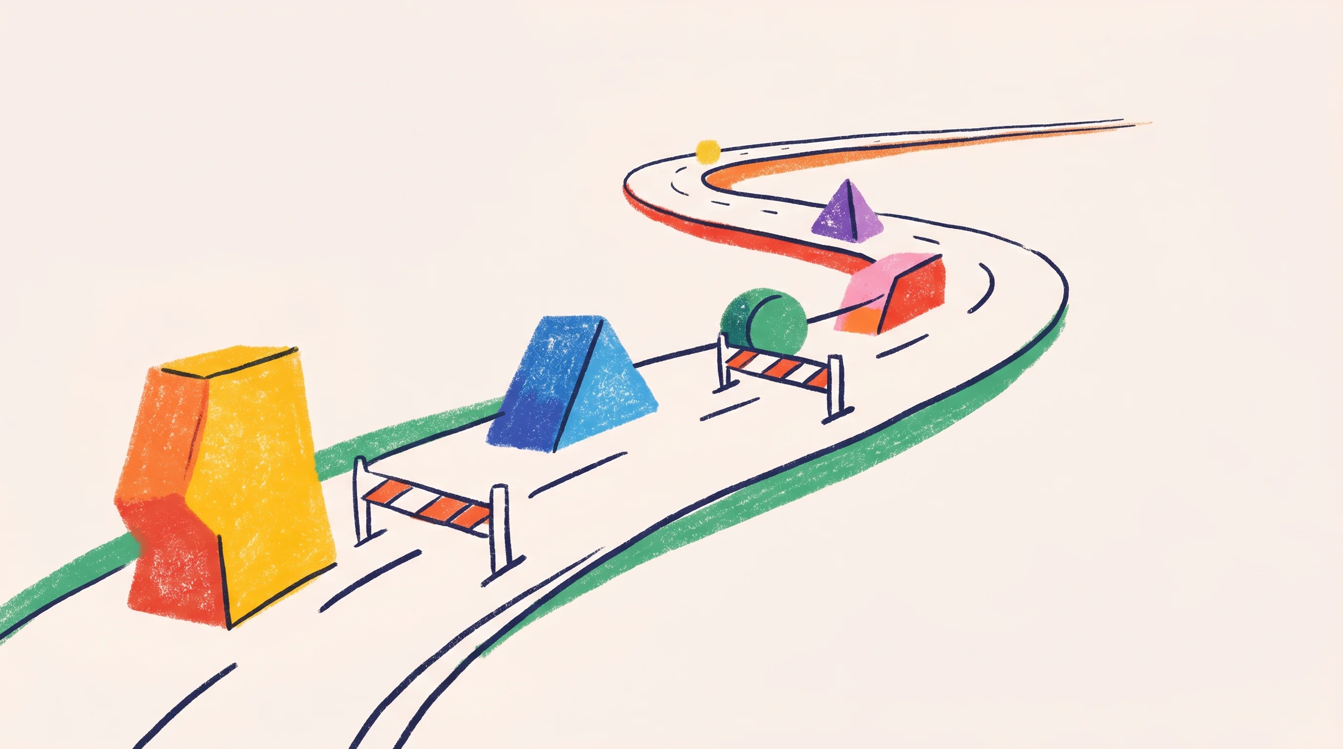 Digital illustration for article section "The Year Ahead" in "YC's Superset Launches IDE to Orchestrate 100+ AI Coding Agents" - A conceptual and minimal illustration of a winding roadmap stretching confidently toward the horizon...