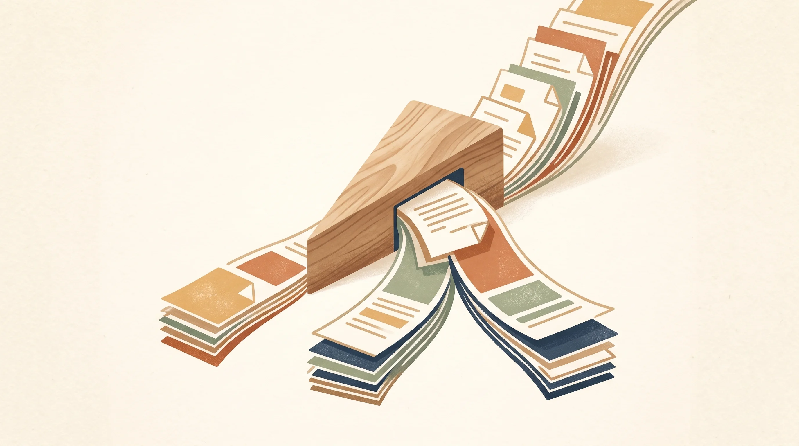 Digital illustration for article section "The Wedge Question" in "YC-Backed Interfaze Merges CNNs with LLMs for Deterministic AI Tasks" - A conceptual, minimalist illustration of a single, elegant wedge precisely separating a flowing stac...