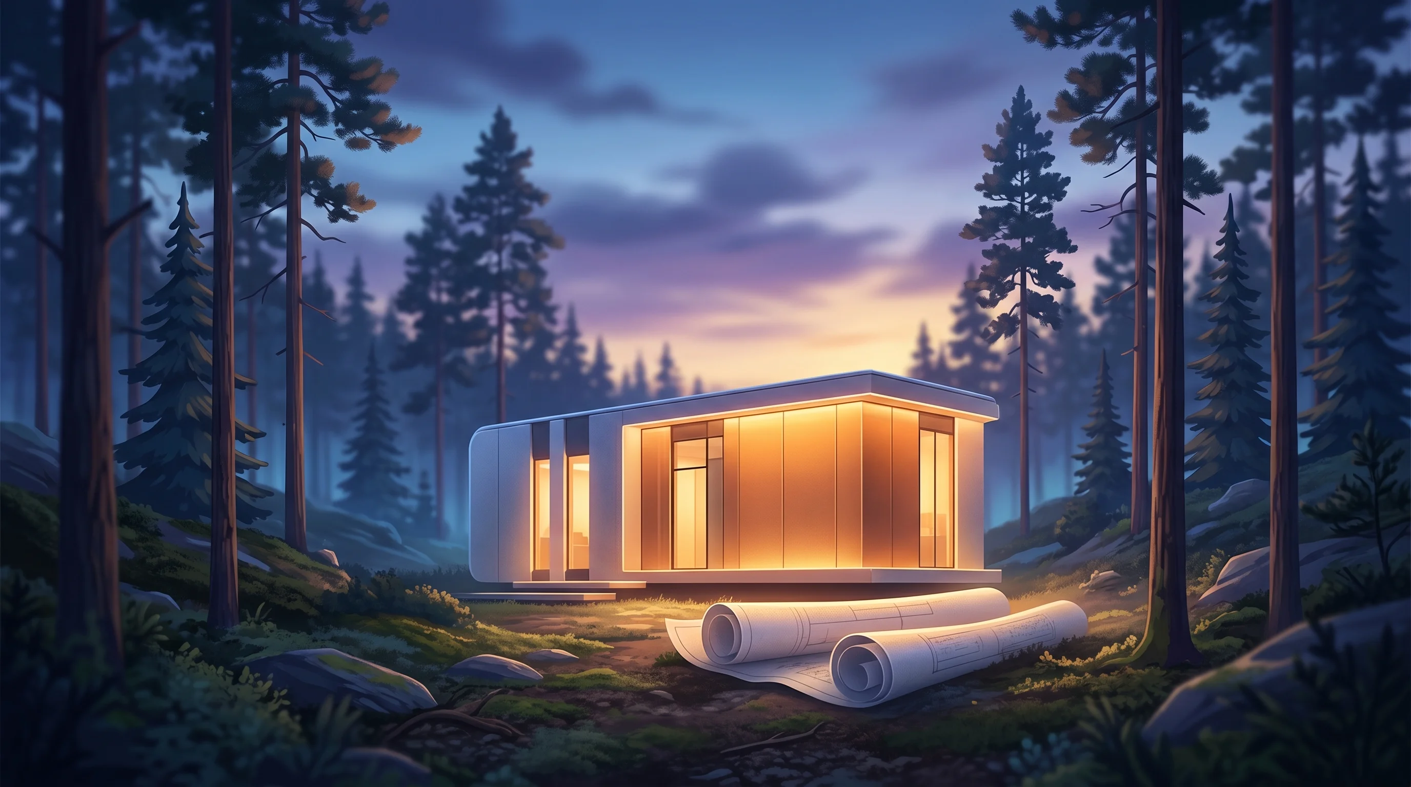 Digital illustration for article section "What Comes Next" in "Reduciner Raises €3.6M to Turn Industrial CO₂ Into Sustainable Fuels" - A clean, minimalist conceptual illustration of a sleek, modern 1 MW pilot energy facility nestled in...