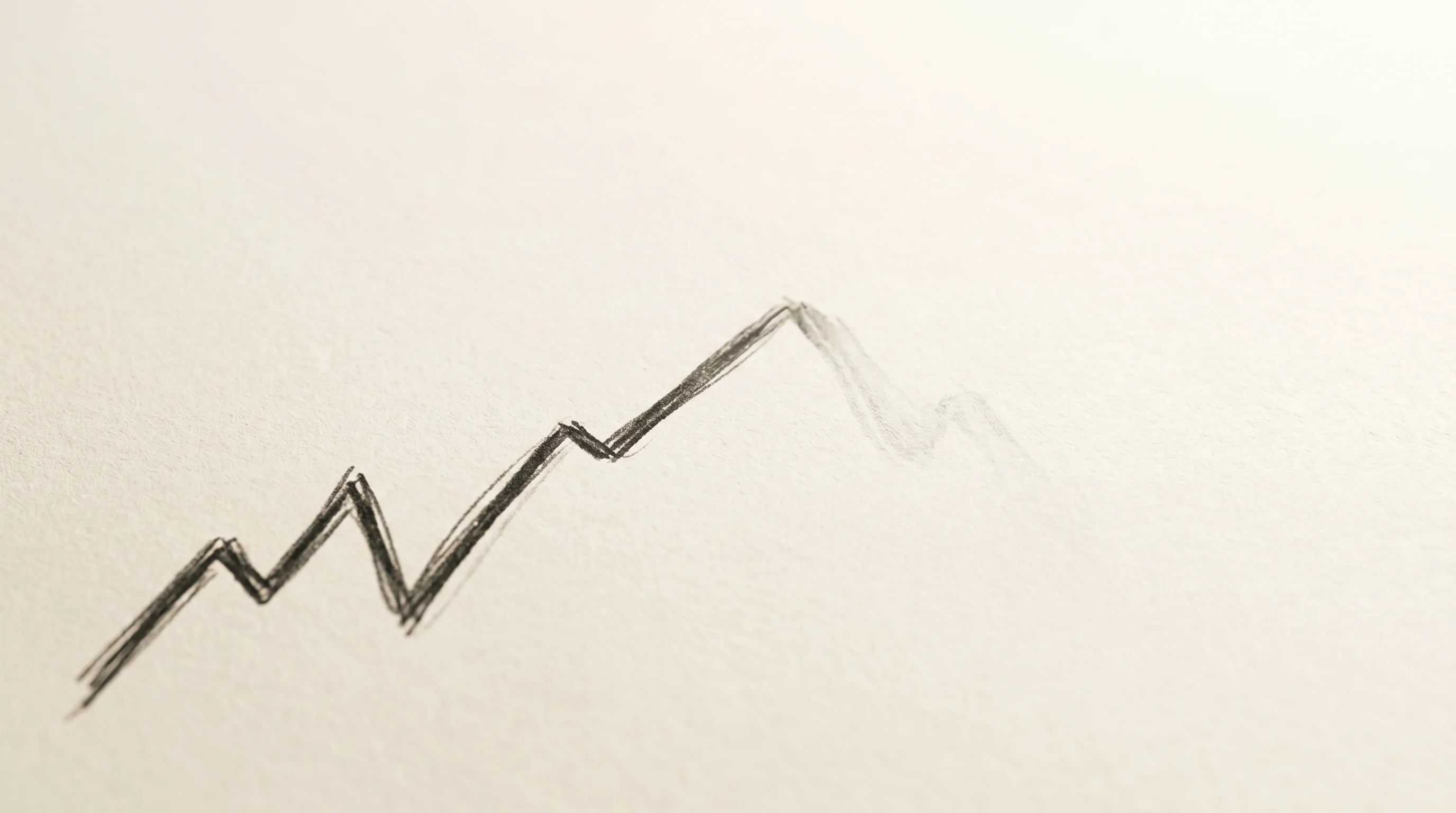 Digital illustration for article section "Ghosts of Funds Past" in "AI Takes the Wheel: Inside the First Fully Autonomous Hedge Funds" - A minimalist, conceptual illustration of a single financial trend line that abruptly stops and fades...