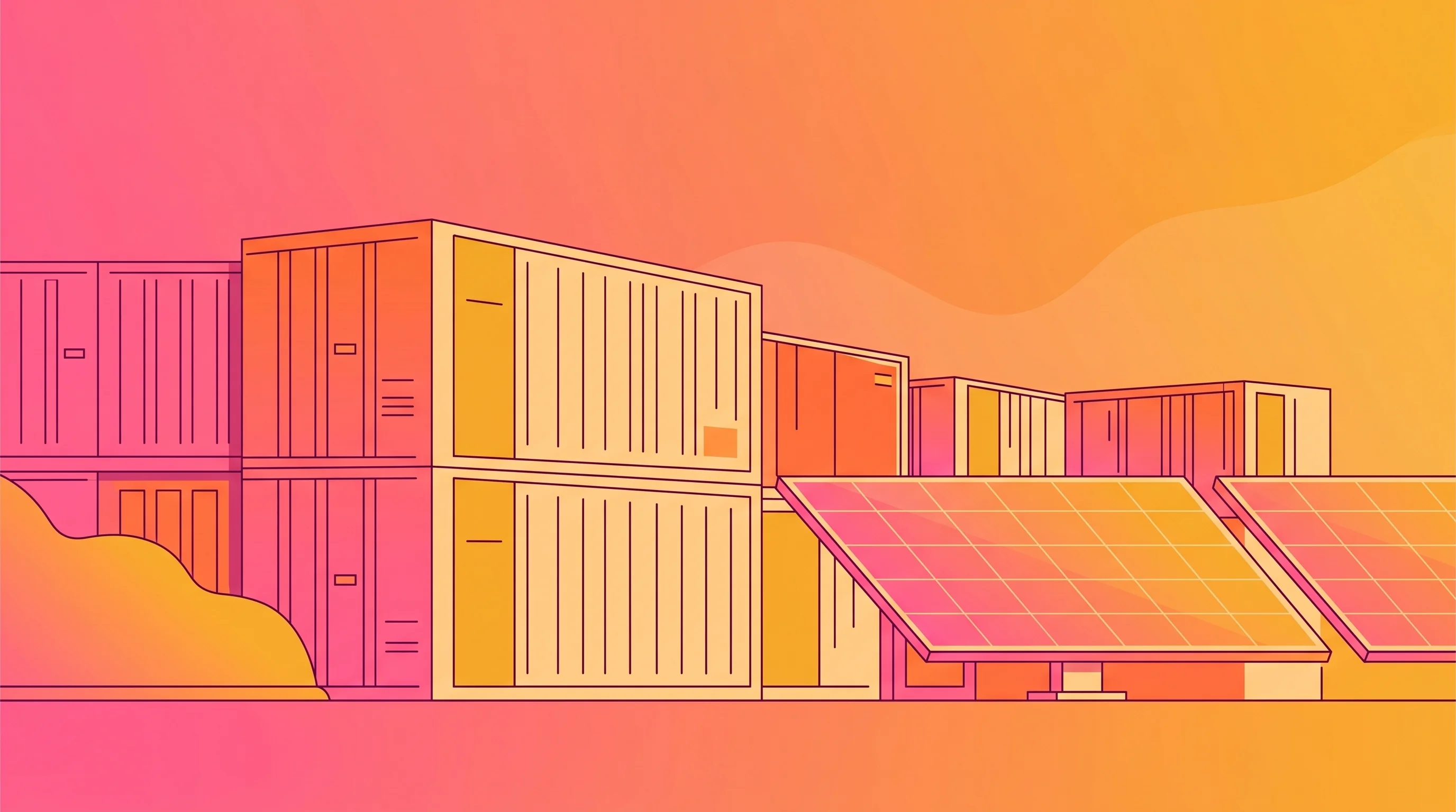 Digital illustration for article section "The Texas Storage Rush" in "Fractal Power Raises $9.8M to Build AI-Powered Grid Infrastructure" - A modern commercial illustration depicting the Texas energy storage rush, featuring clean geometric ...