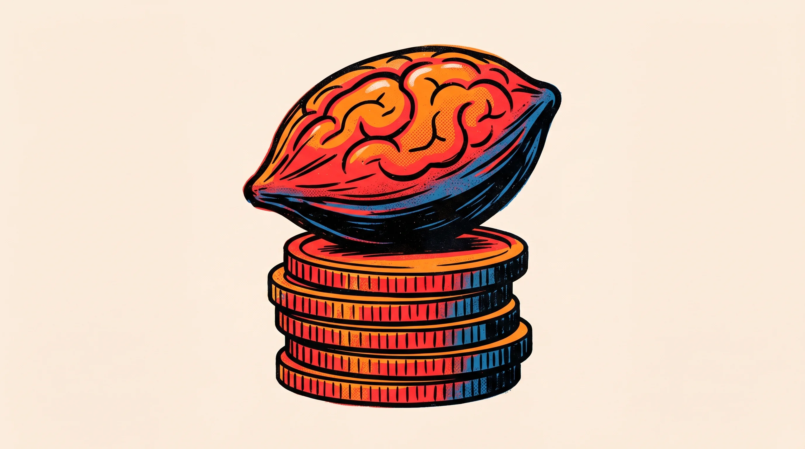 Digital illustration for article section "The Money and the Minds" in "Genesis AI Unveils Robot Hand That Can Crack Eggs, Play Piano" - A conceptual and minimalist illustration representing a massive financial seed round and artificial ...