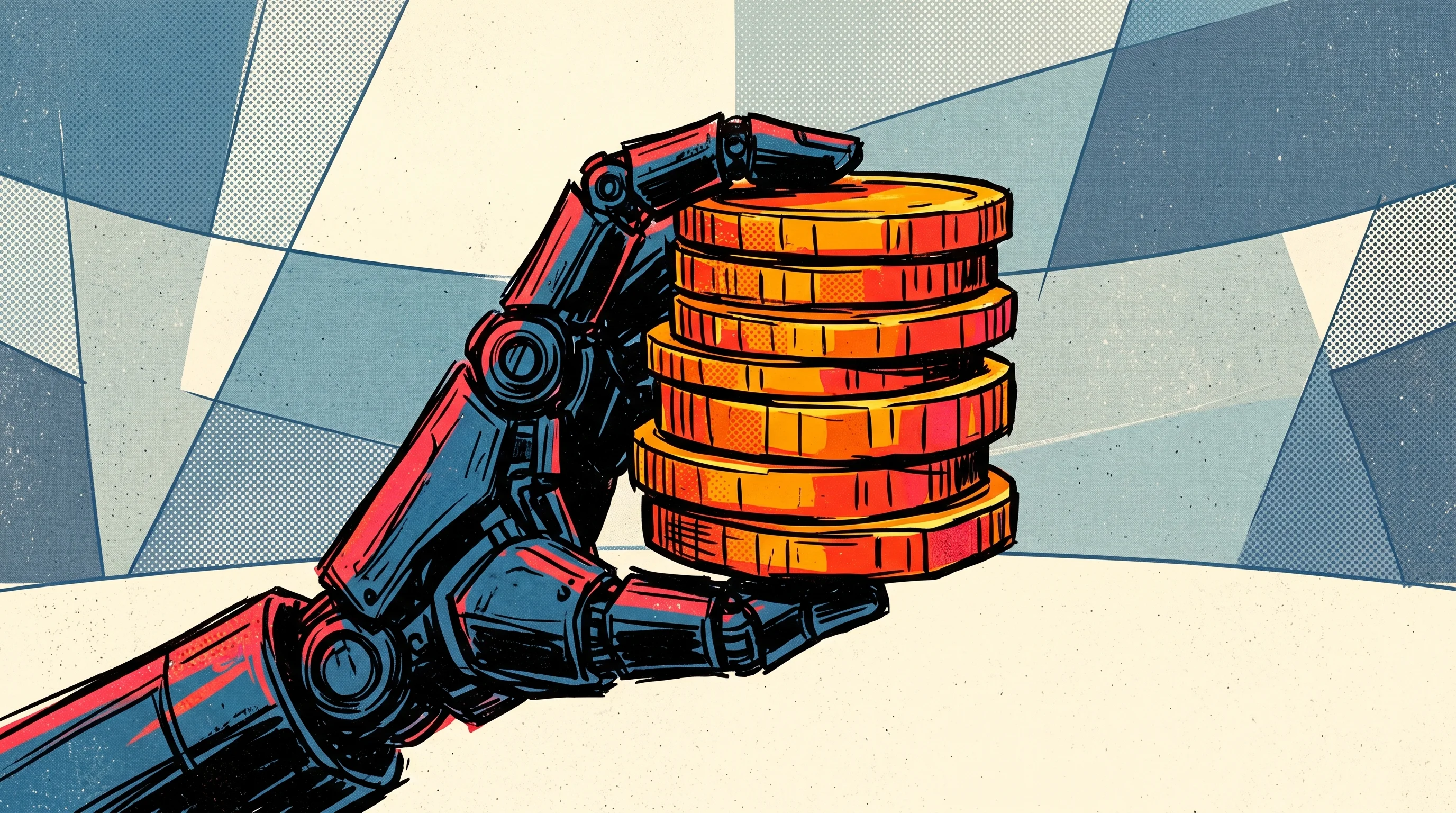 Digital illustration for article section "Not Alone in the Arena" in "Genesis AI Unveils Robot Hand That Can Crack Eggs, Play Piano" - A striking, minimalist composition of a modern, articulated robotic hand firmly grasping a heavy, st...