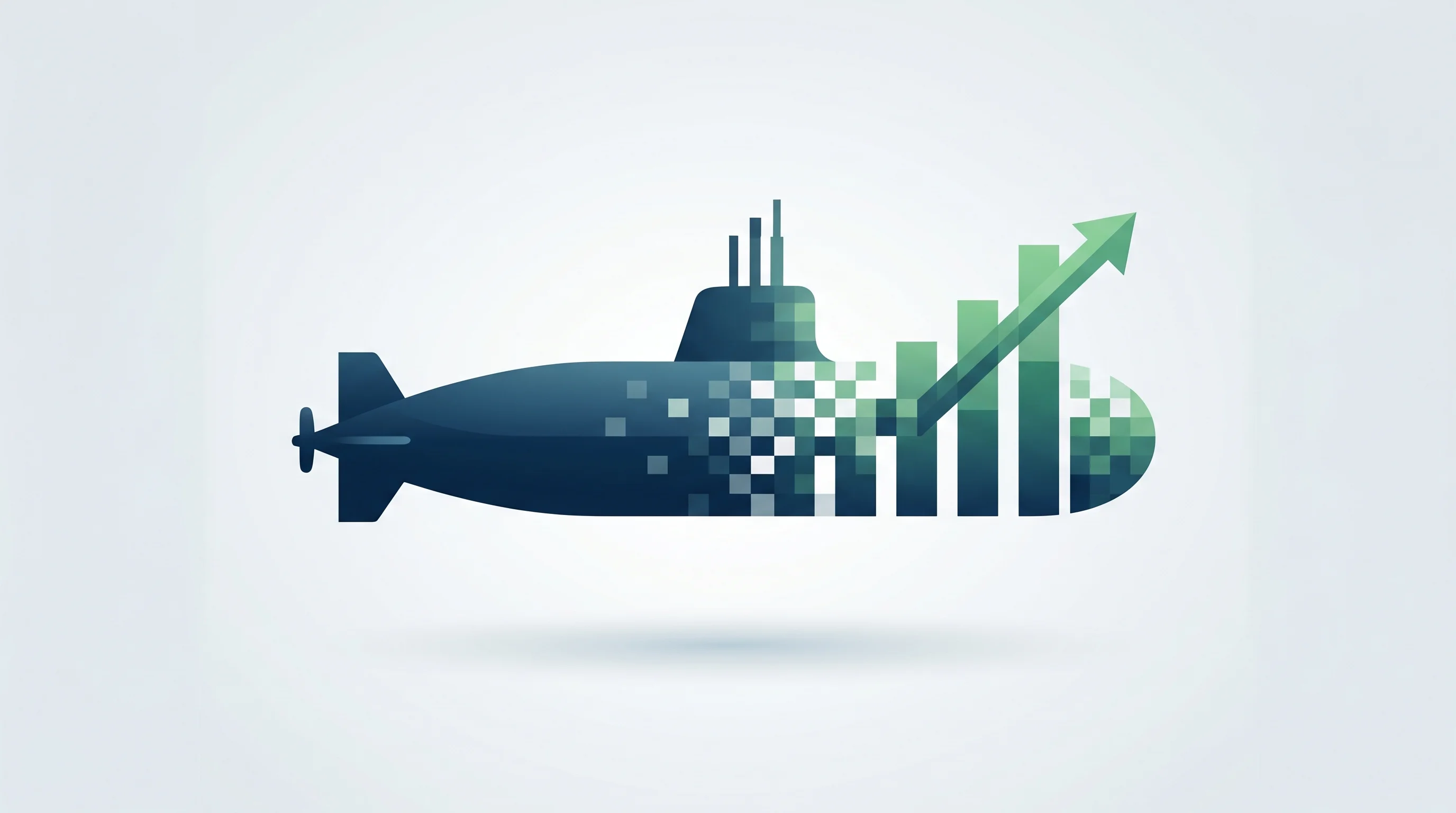 Digital illustration for article section "From Nuclear Submarines to Finance Automation" in "Fazeshift Raises $17M Series A to Automate Enterprise AR with AI" - A clean, minimalist conceptual composition illustrating the transition from complex naval engineerin...
