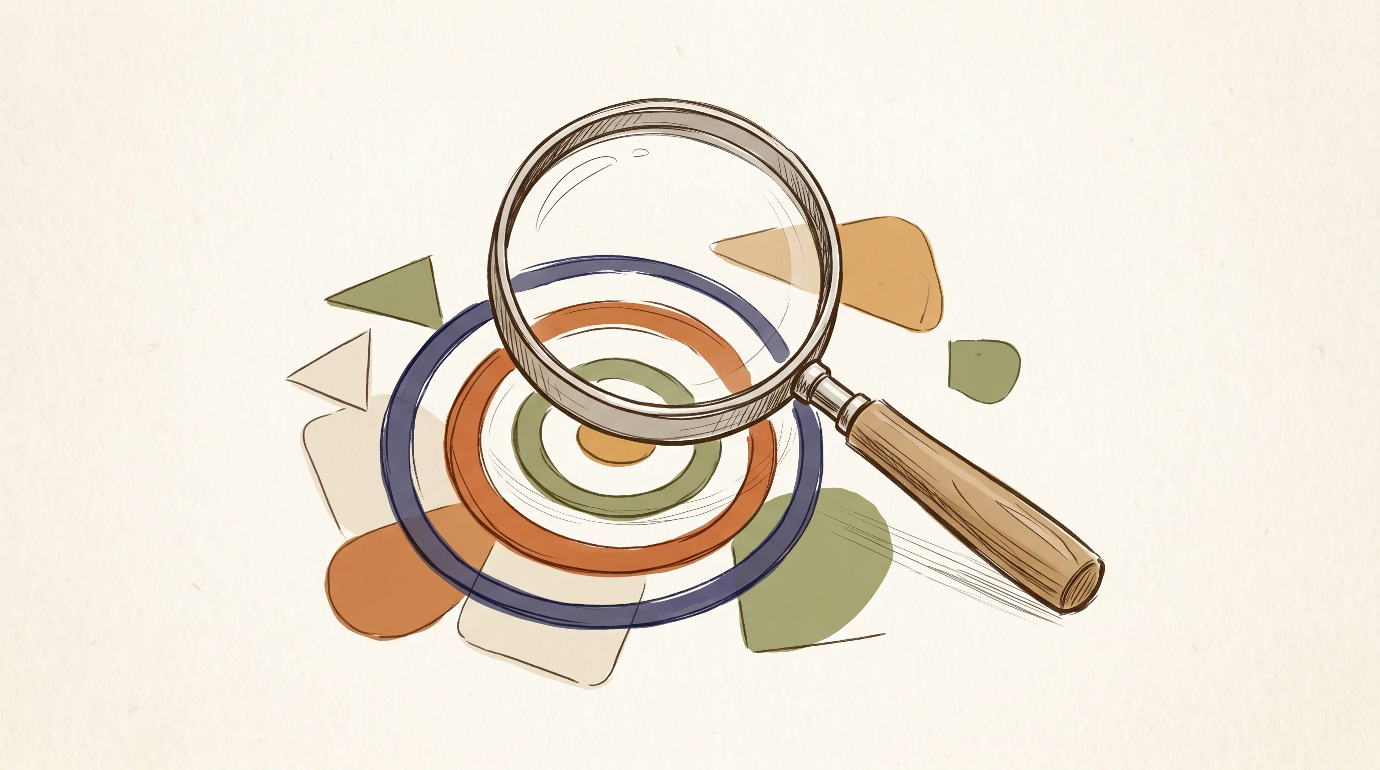 Digital illustration for article section "Watching the Watchers" in "YC-Backed Scope Launches Platform to Optimize Products for AI Agents" - A clean, minimalist composition featuring a large, stylized magnifying glass hovering over a series ...