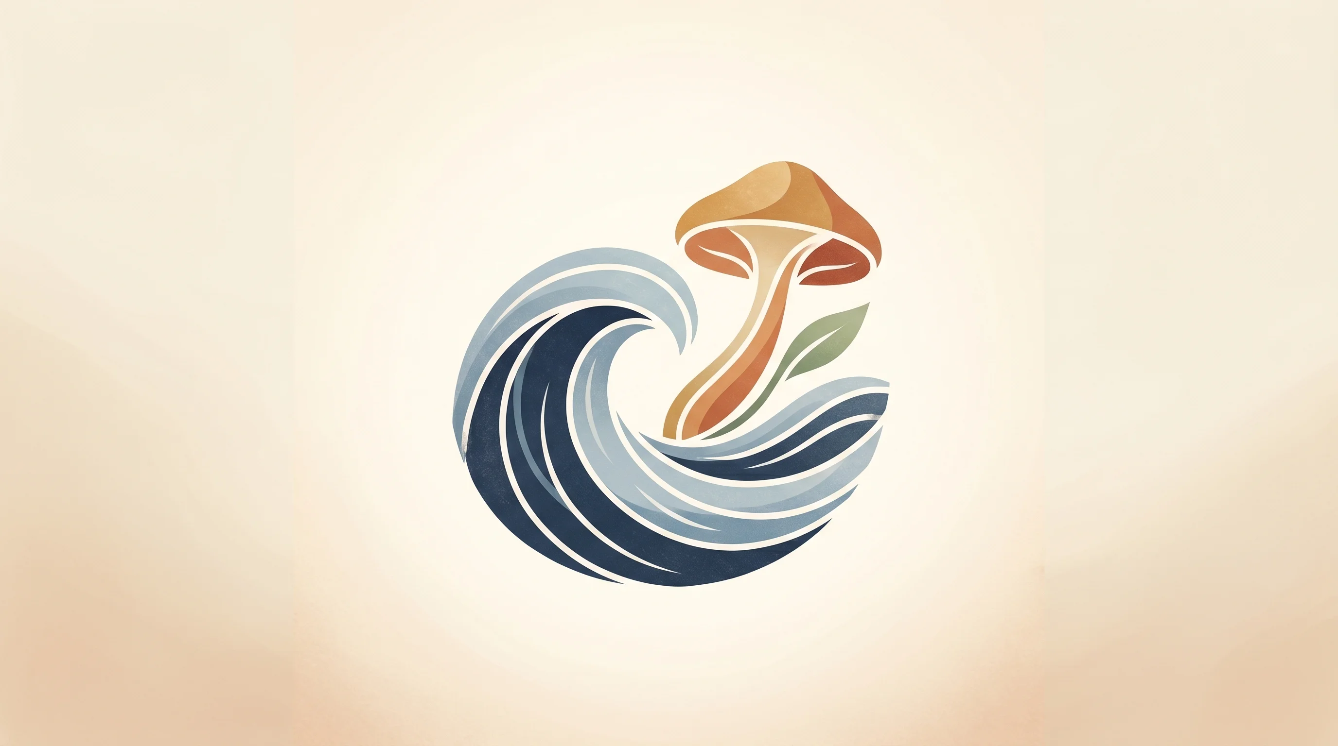 Digital illustration for article section "Riding the Wave, or Getting Ahead of It?" in "MSICS Pharma Raises $3.6M to Scale Natural Psilocybin Production" - A minimalist, conceptual illustration of a gentle, stylized ocean wave smoothly carrying a clean, ab...